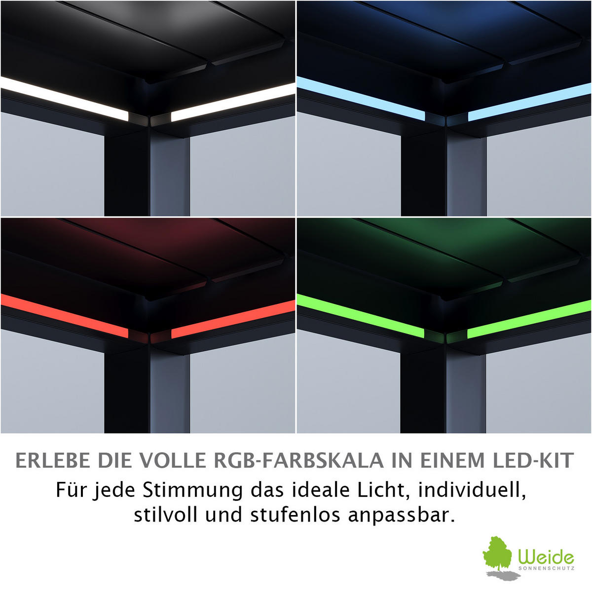 LED KIT für Pergola 3 x 3,6 m Graphitgrau - Anthrazit, Metall (300/1/360cm) - WEIDE