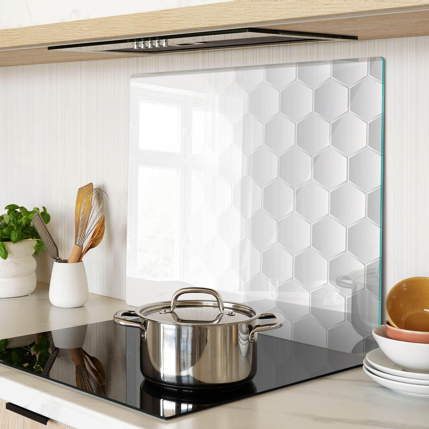 GLASPLATTE 60x52 cm Sechsecke - Weiß, Glas (60/0.4/52cm) - TULUP