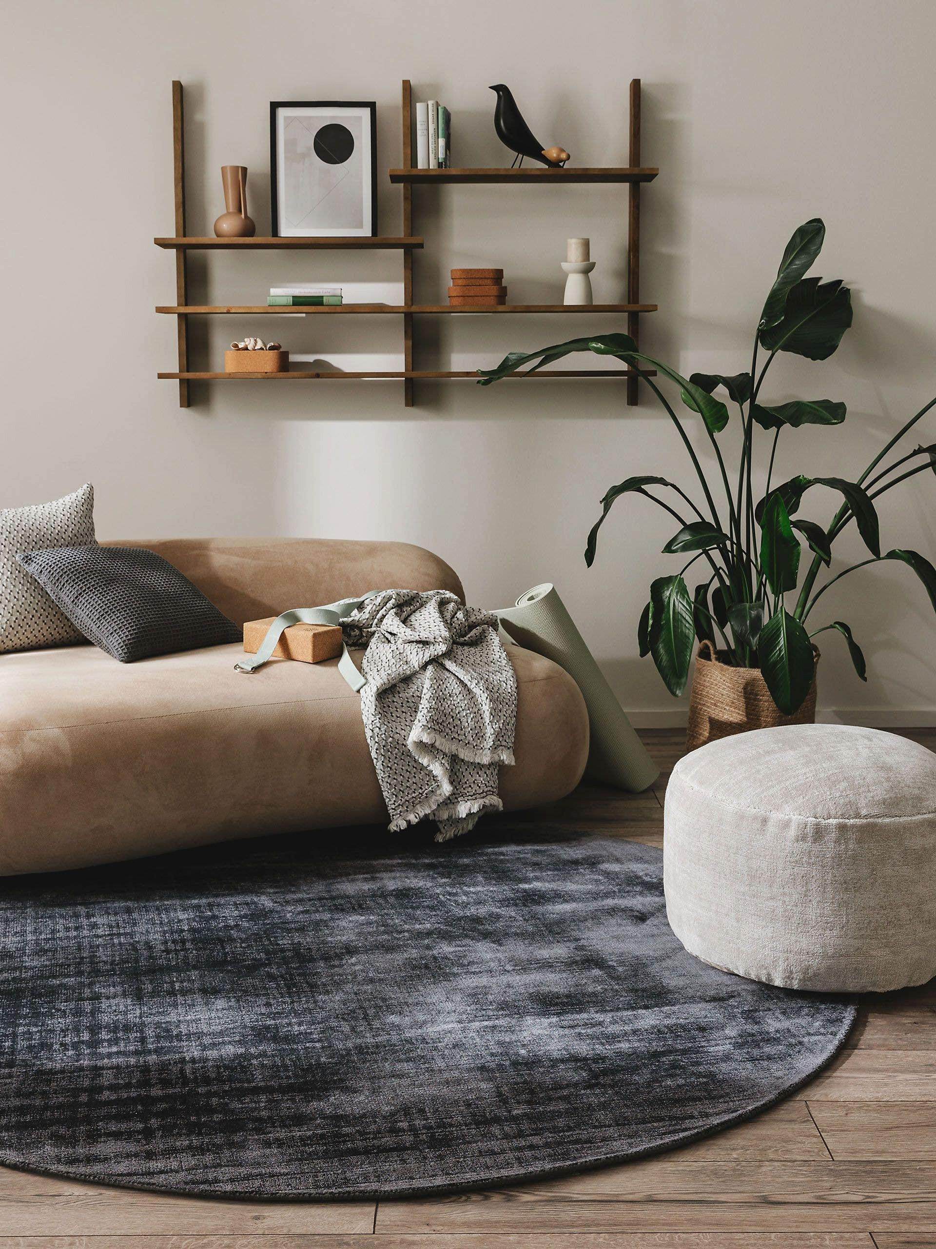 VISKOSETEPPICH Nova Dunkelgrau ø 160 cm rund - Dunkelgrau, Textil (160/160cm) - benuta Pure