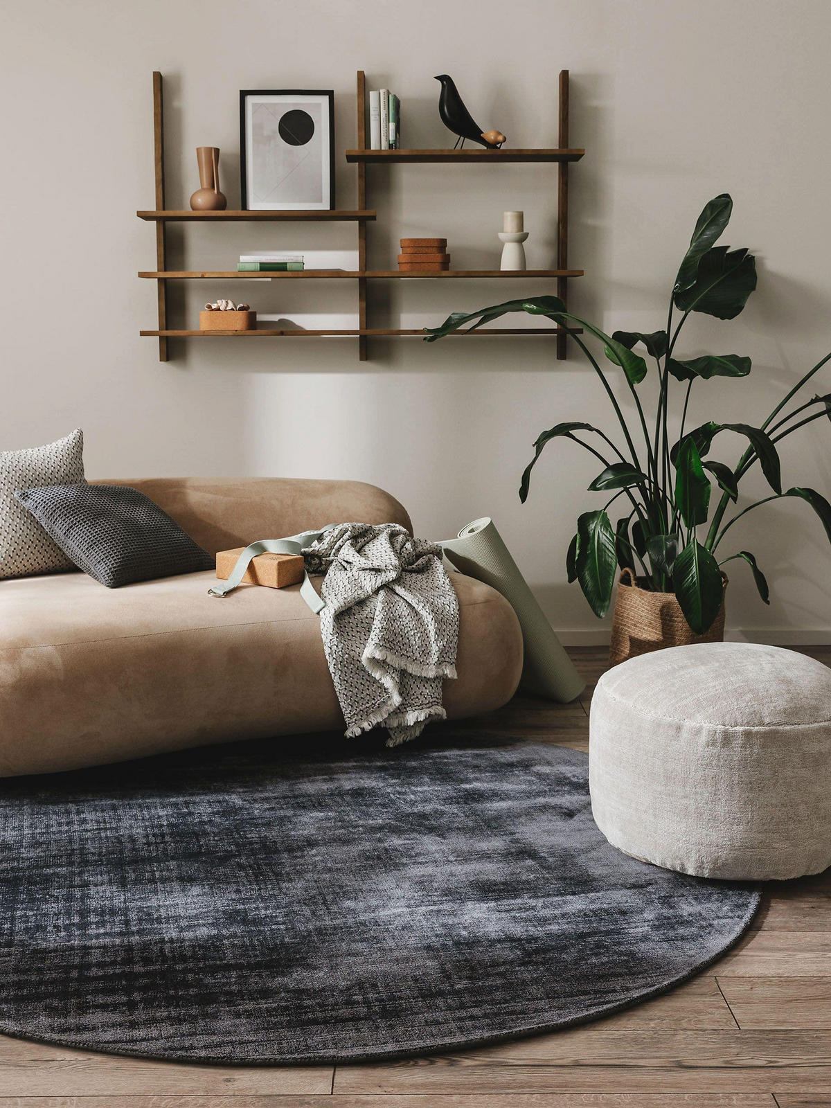 VISKOSETEPPICH Nova Dunkelgrau ø 160 cm rund - Dunkelgrau, Textil (160/160cm) - benuta Pure