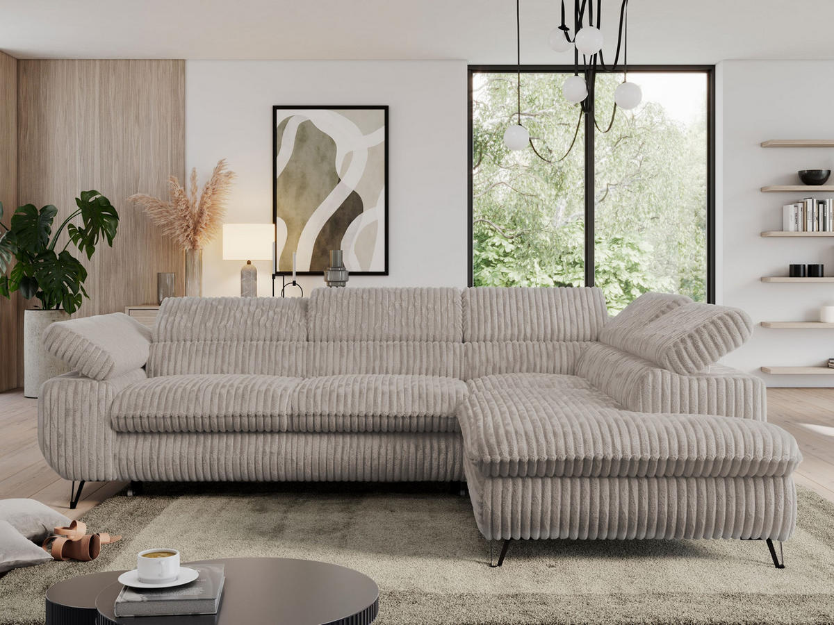 ECKSOFA PEDRO L Hellbraun Cord - Rechts Seite - Hellbraun/Schwarz, Textil/Metall (273/208cm) - MKS
