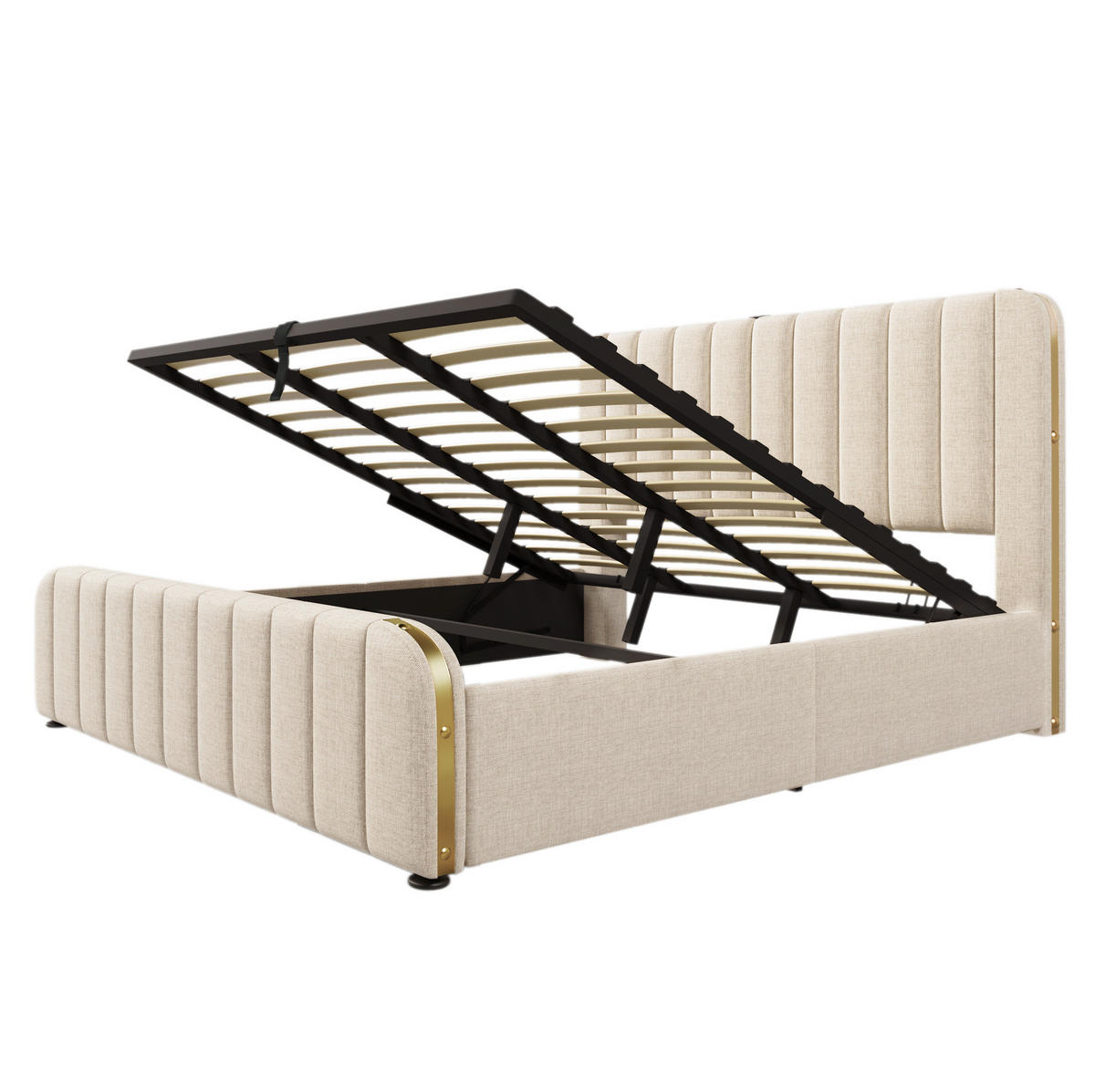 POLSTERBETT mit Bettkasten 180/200 cm in Beige mit USB-C und gepolstertem Kopfteil - Beige, Textil (180/200cm) - BEAOK
