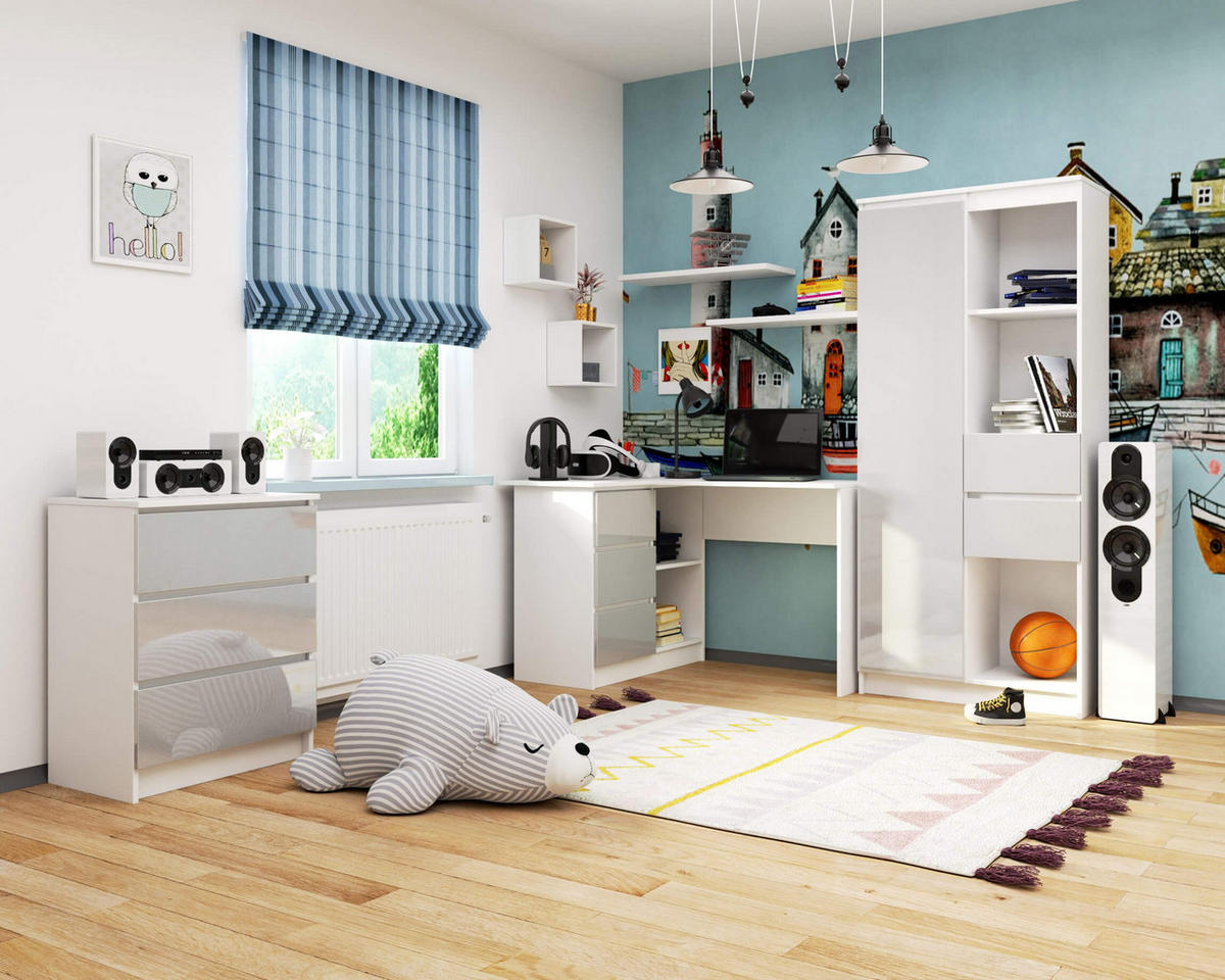 SCHREIBTISCH Weiß, Metallisch Glanz 77/124/85 - Weiß, Holzwerkstoff (85/124/77cm) - RAUMHIRSCH FURNITURE