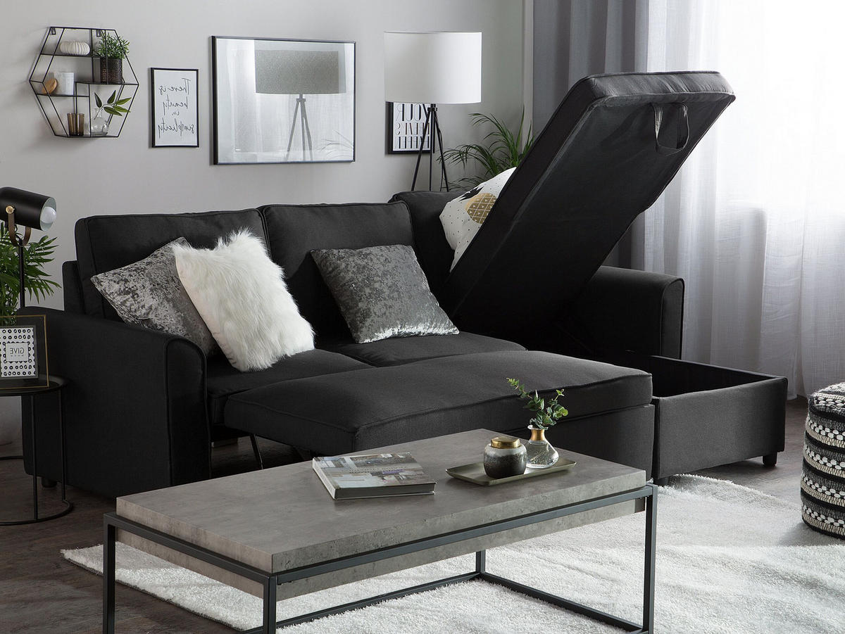 ECKSOFA Polsterbezug Schwarz rechtsseitig Nesna - Schwarz, Textil (228/145cm) - Beliani
