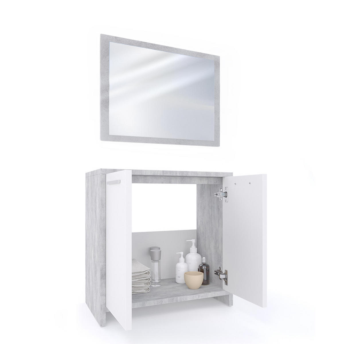 BADMÖBEL-SET Kiko Beton 2 Teile - Schieferfarben/Weiß, Holzwerkstoff (58/60/33cm) - Vicco