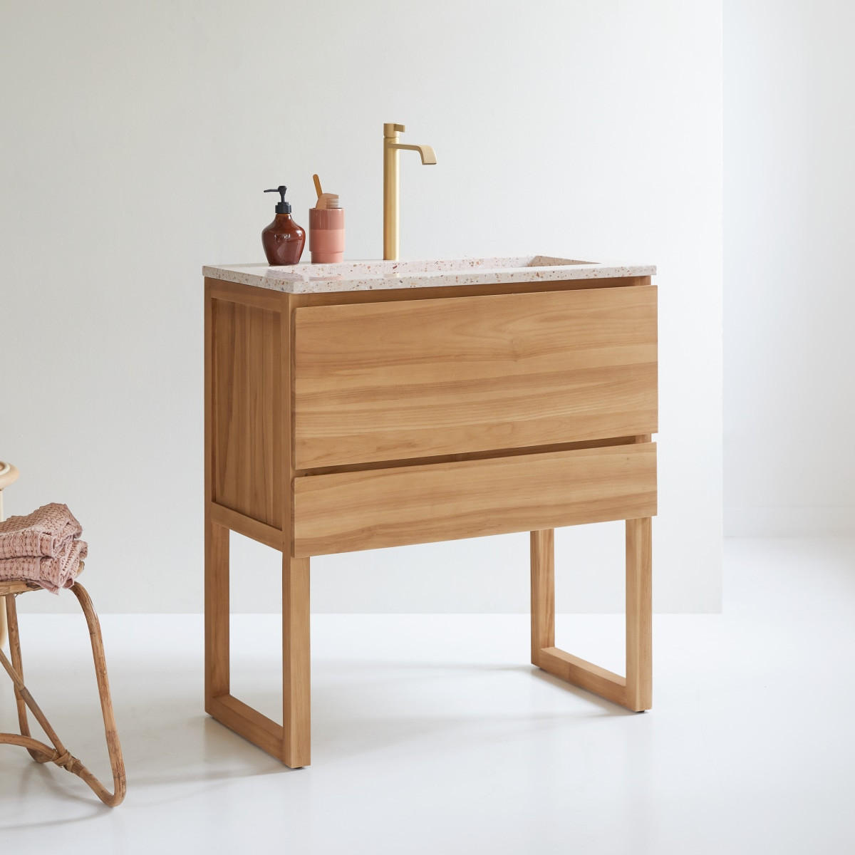 BADEZIMMERMÖBEL Edgar Rosa aus Teak - Pink, Holz (80/90/46cm) - Tikamoon