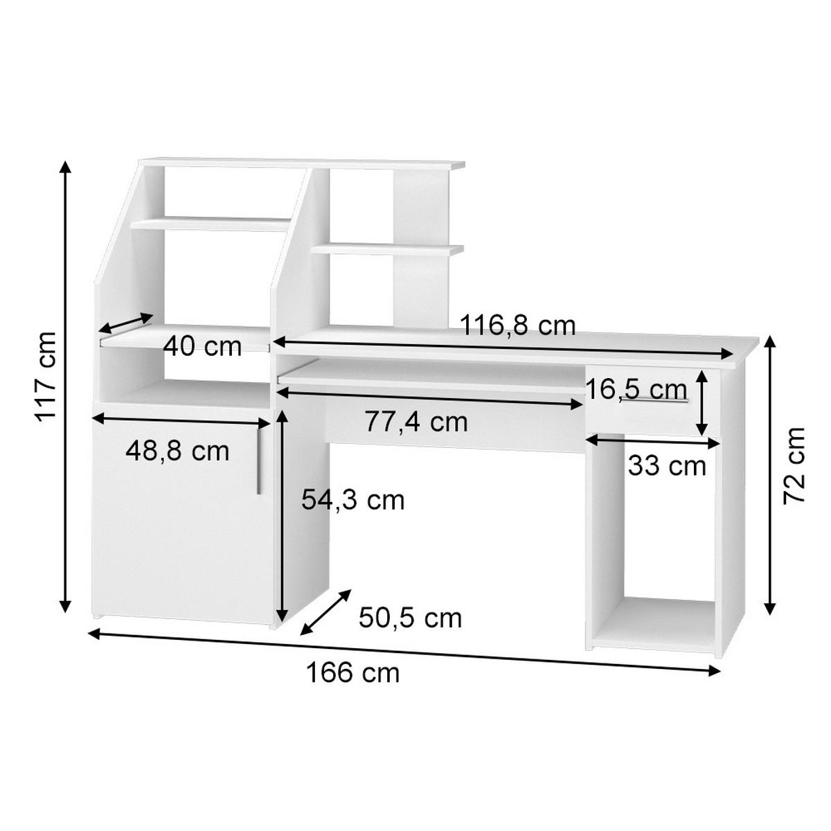 SCHREIBTISCH Edwin Weiß 166 x 50.5 cm - Weiß, Holzwerkstoff (50.5/166/117cm) - Vicco