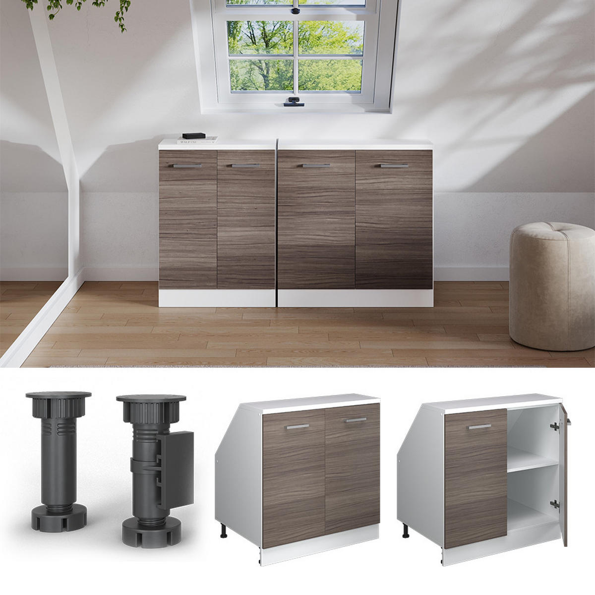 ORMARIĆ ZA KOSI KROV S VRATA Rion Plemenita Siva 80 x 81.6 cm s 2 vrata, korpus ormara dubine 60 cm - bijela/siva, drvni materijal (80/83.8/60cm) - Vicco
