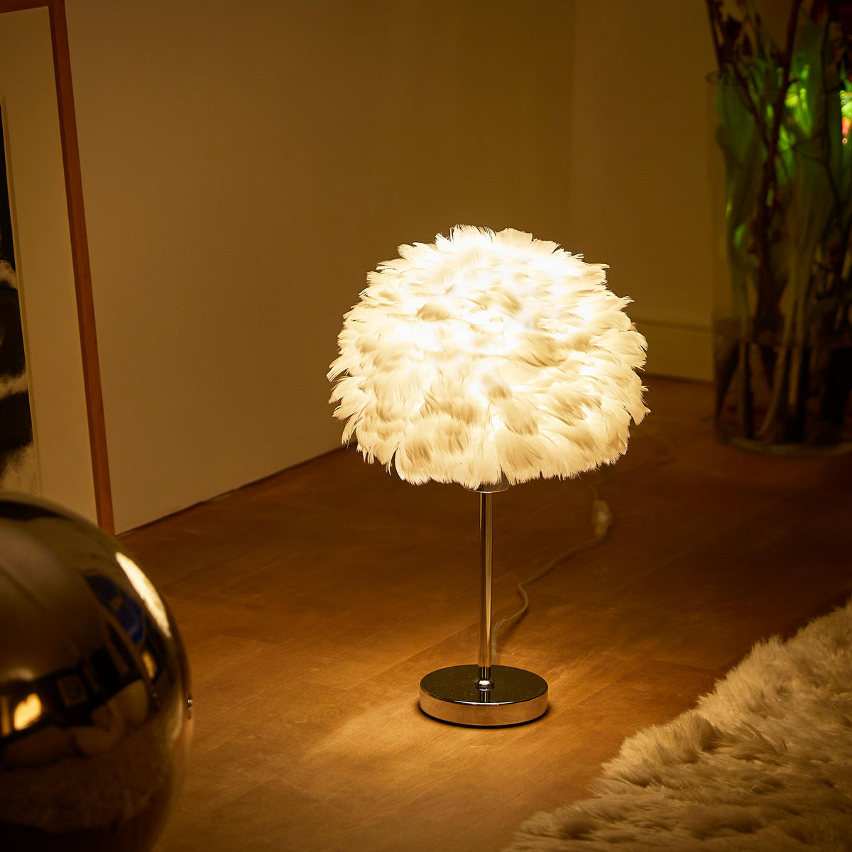 LED-TISCHLAMPE - dekorative Federleuchte mit E27 Fassung für Wohn- und Arbeitsbereich, 43cm - Weiß, Metall (40/40/150cm) - Northpoint