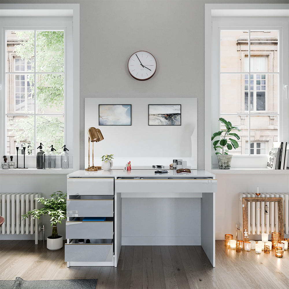 SCHMINKTISCH Sherry Weiß/Gold 120 cm mit Spiegel - Goldfarben/Weiß, Holzwerkstoff (120/75/55cm) - Vicco