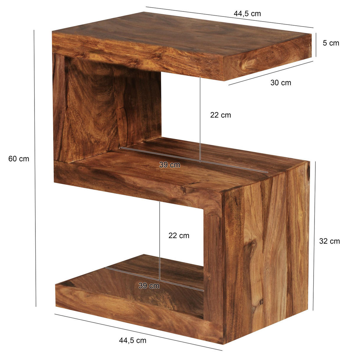 BEISTELLTISCH Massivholz S-Form Handgefertigt, Braun 44x30x60 cm - Braun, Holz (30/44/60cm) - KADIMA DESIGN