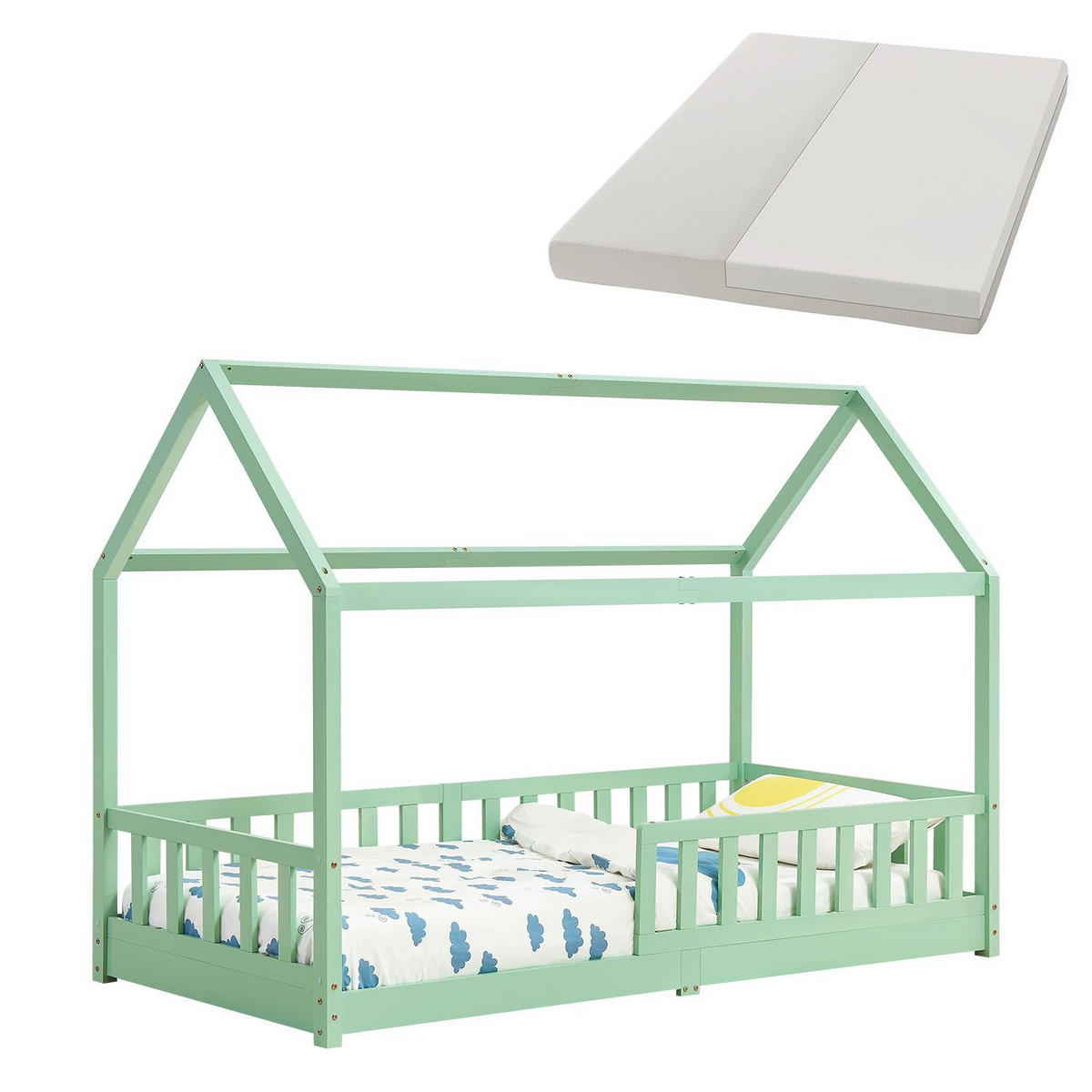 KINDERBETT Marli mit Matratze mint 90x200 cm - Mintgrün, Holz (90/200cm) - Juskys