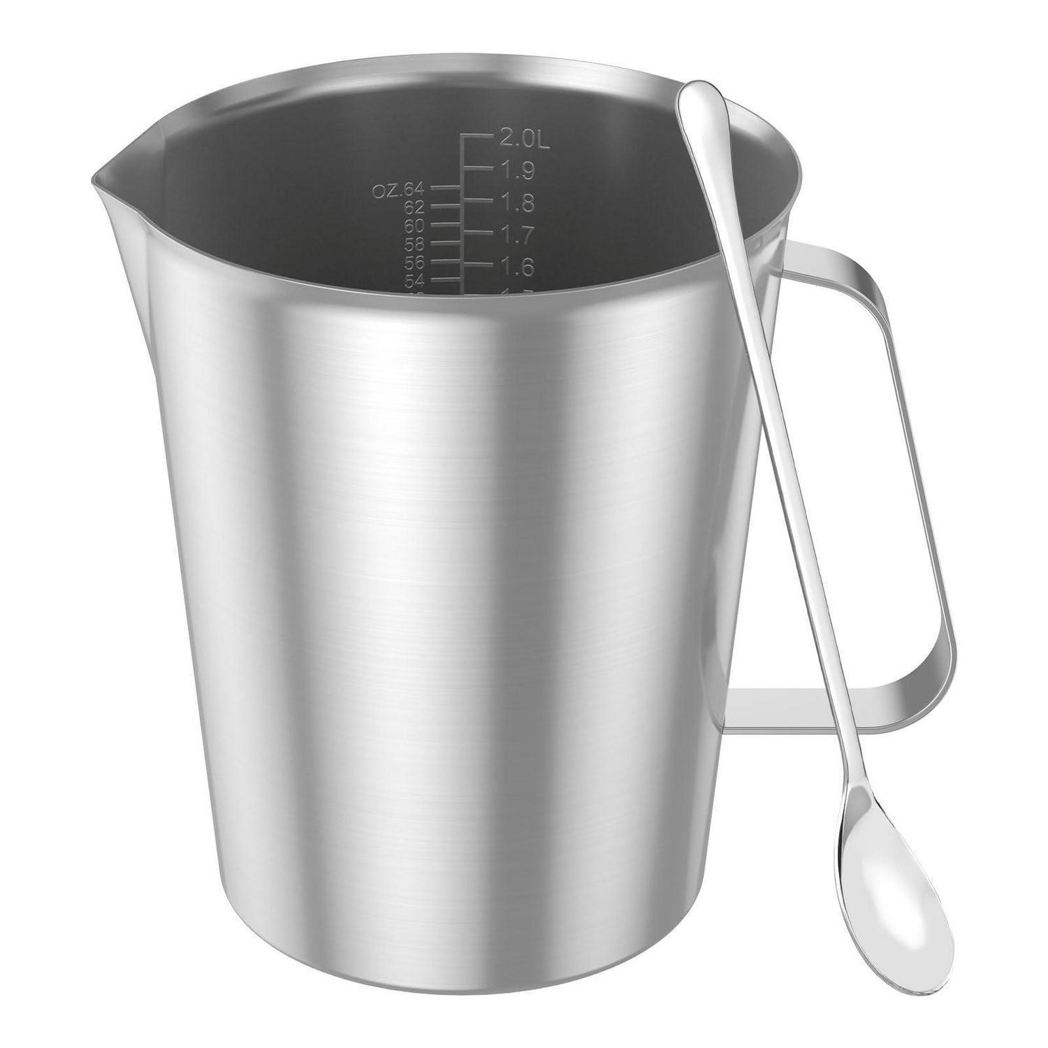 MESSBECHER Edelstahl 2000 ml mit Feinskala und Griff - Silberfarben, Metall (2L)