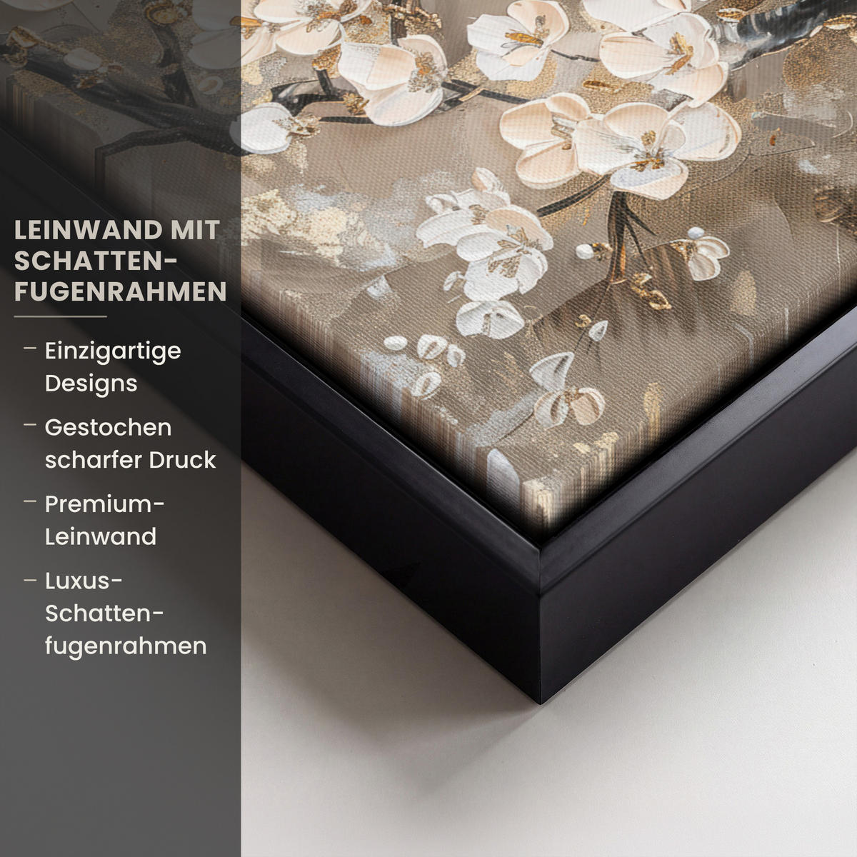 LEINWAND Bilder mit Rahmen - Blumen - Weiß - Gold - Beige - Luxus - 40x30 - Greige, Textil (40/30cm) - MuchoWow