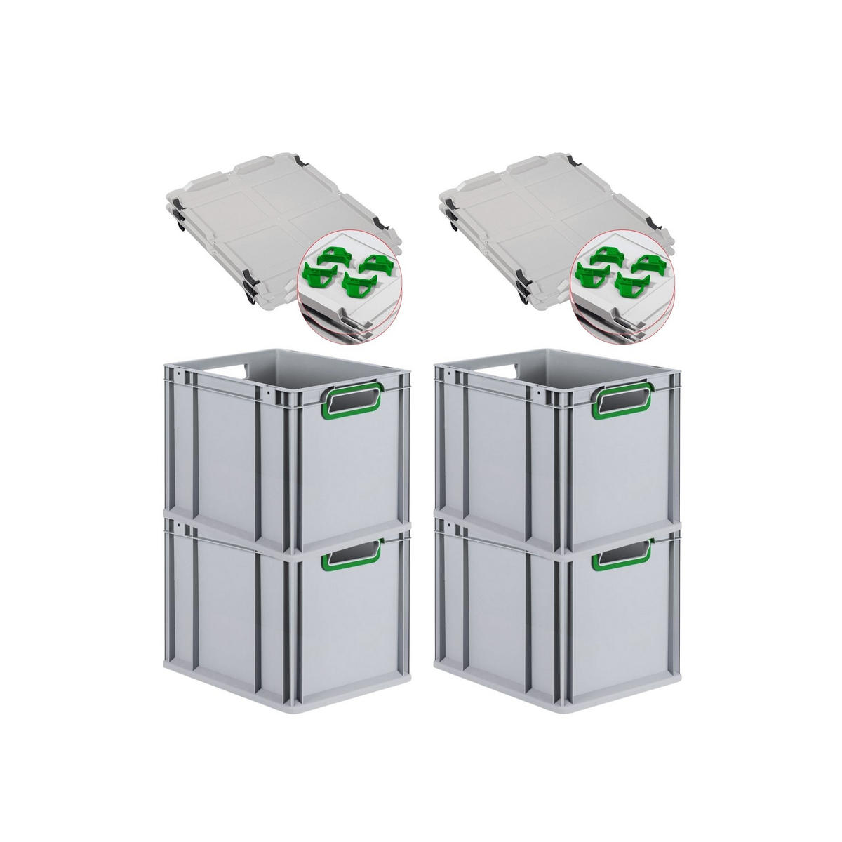 EUROBOX 4x Nextgen Color Mit Auflagedeckel 32x30x40cm Griffe Grün Offen - Grün, Kunststoff (30/32/40cm) - PROREGAL