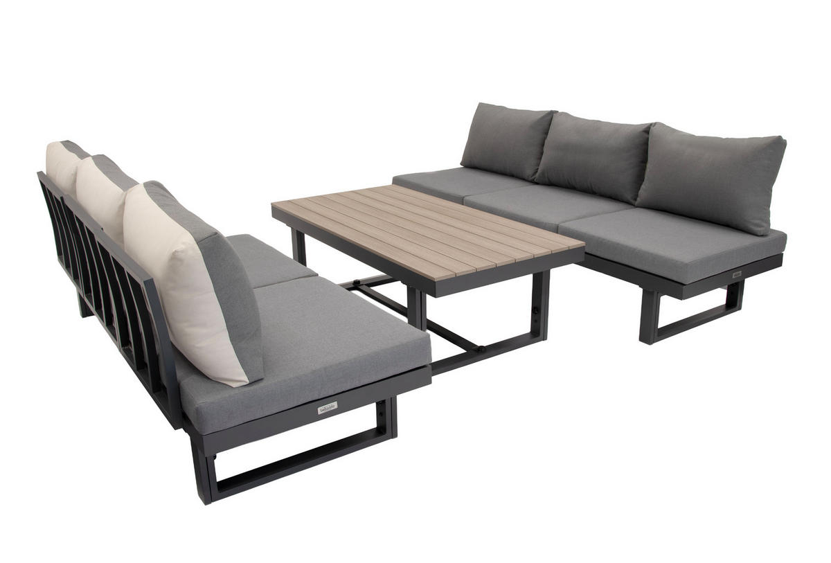 GARTENLOUNGE-SET Piazza Grau Aluminium höhenverstellbarer Tisch für 6 Personen - Grau, Kunststoff - Green Spirit