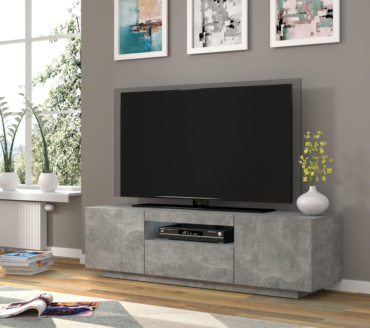 TV LOWBOARD Beton 150/42/37 - Grau, Holzwerkstoff (150/42/37cm) - RAUMHIRSCH FURNITURE