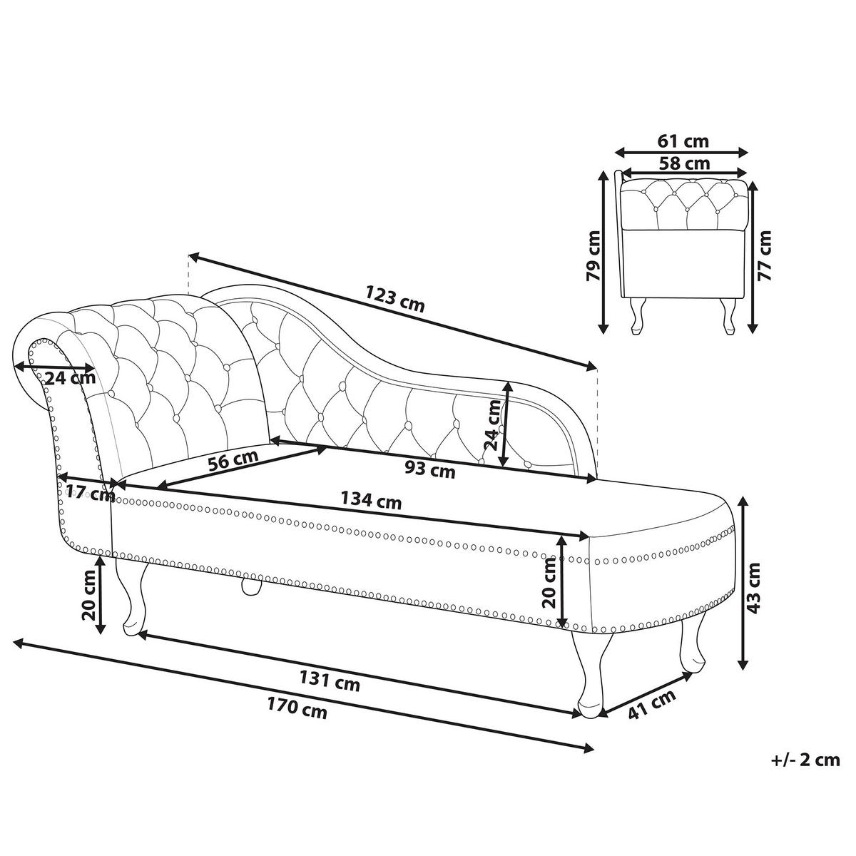 ČALOUNĚNÉ LEHÁTKO CHAISE LONGUE Sametová látka modré levostranné Nimes - modrá/černá, textil (169/79/61cm) - Beliani