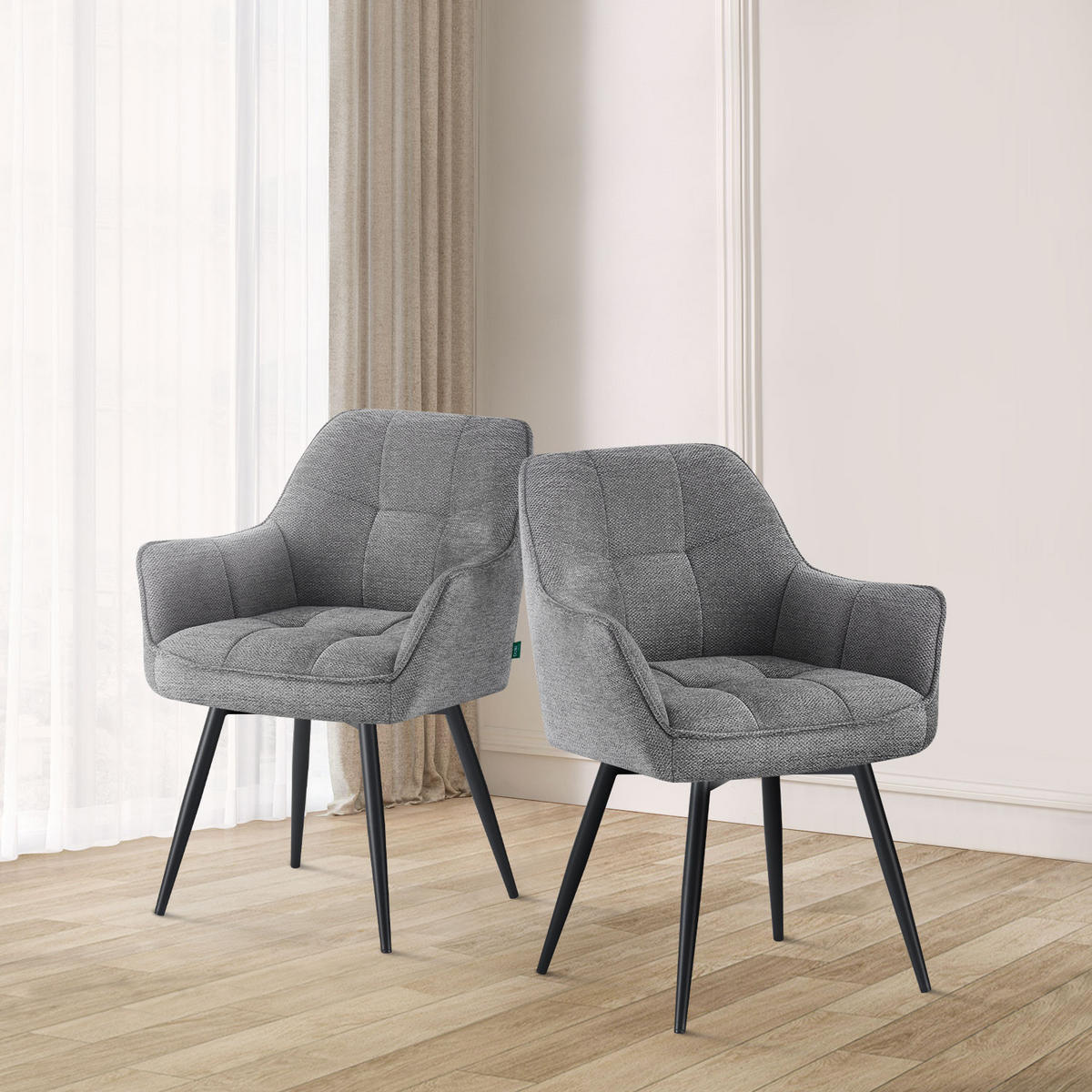 ESSZIMMERSTUHL THOMAS-LUNA 2er-Set 4-Fuss-Gestell - Schwarz/Grau, Textil (61/82/62cm) - DUBI Möbel