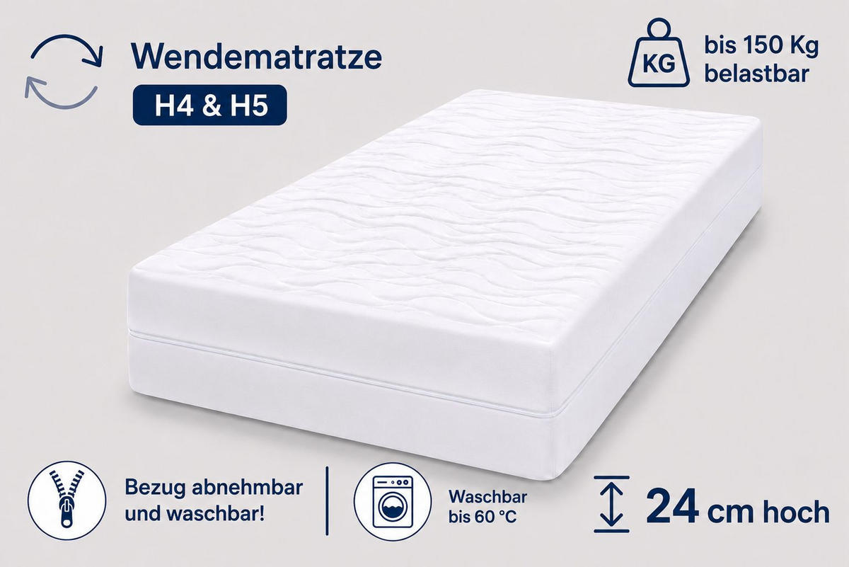 TASCHENFEDERKERNMATRATZE MW24 180x200 cm 24 cm Hoch H4/H5 - Weiß, Textil (180/200cm) - Matratzen Perfekt