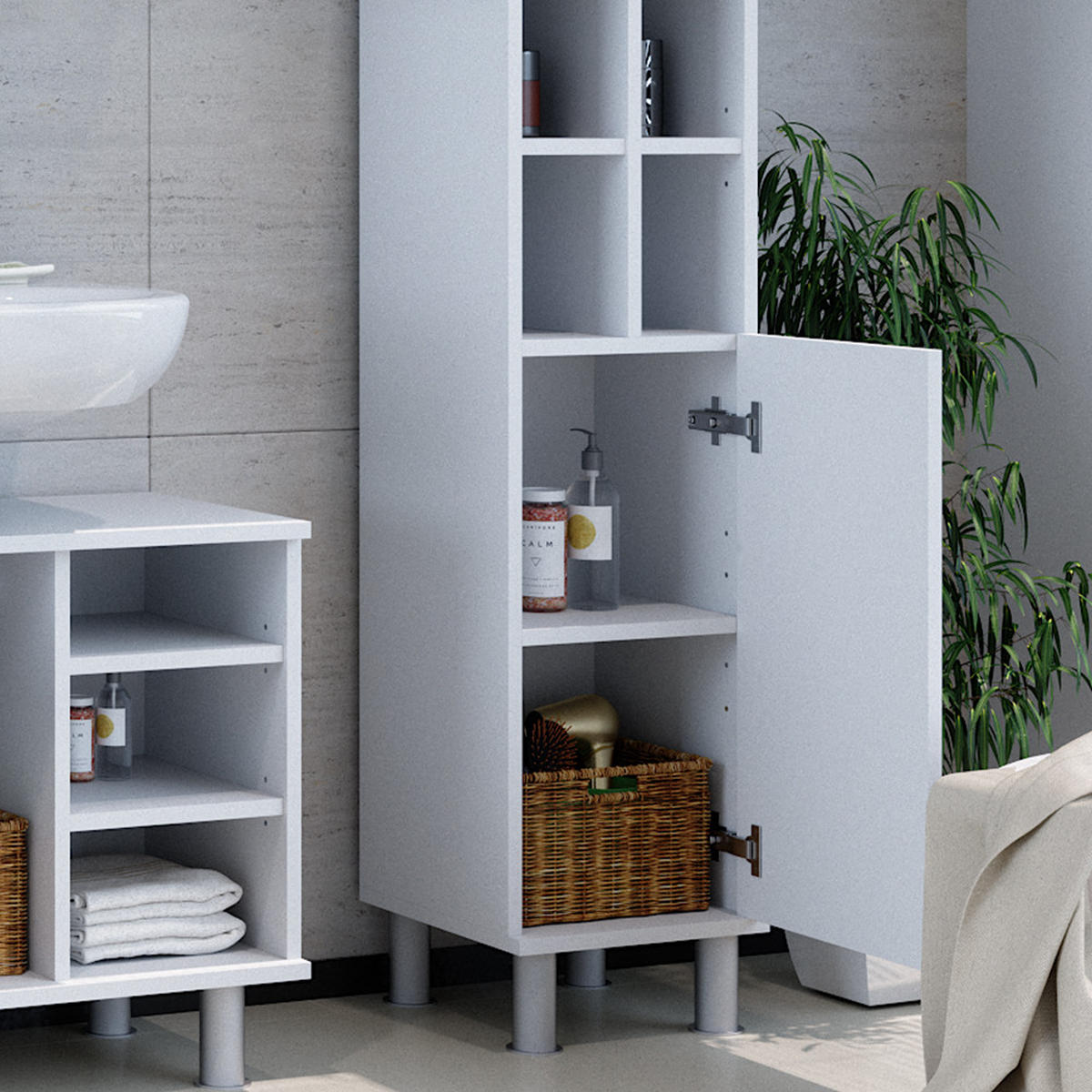 MIDISCHRANK Fynn Weiß 30 x 130.6 cm große Tür - Weiß, Holzwerkstoff (30/130.6/30cm) - Vicco