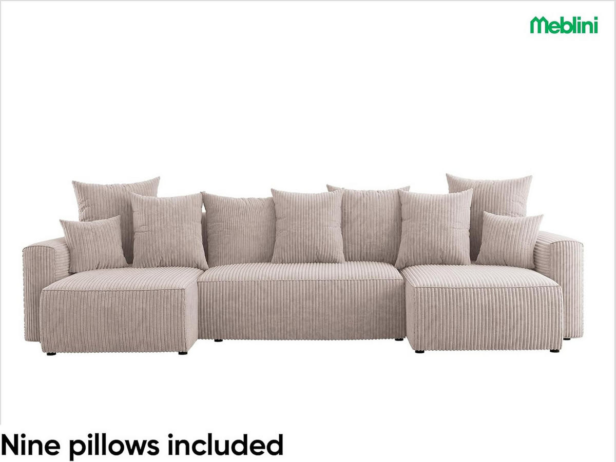 ECKSOFA DAVE U - Creme/Schwarz, Holzwerkstoff (312/142cm) - Meblini