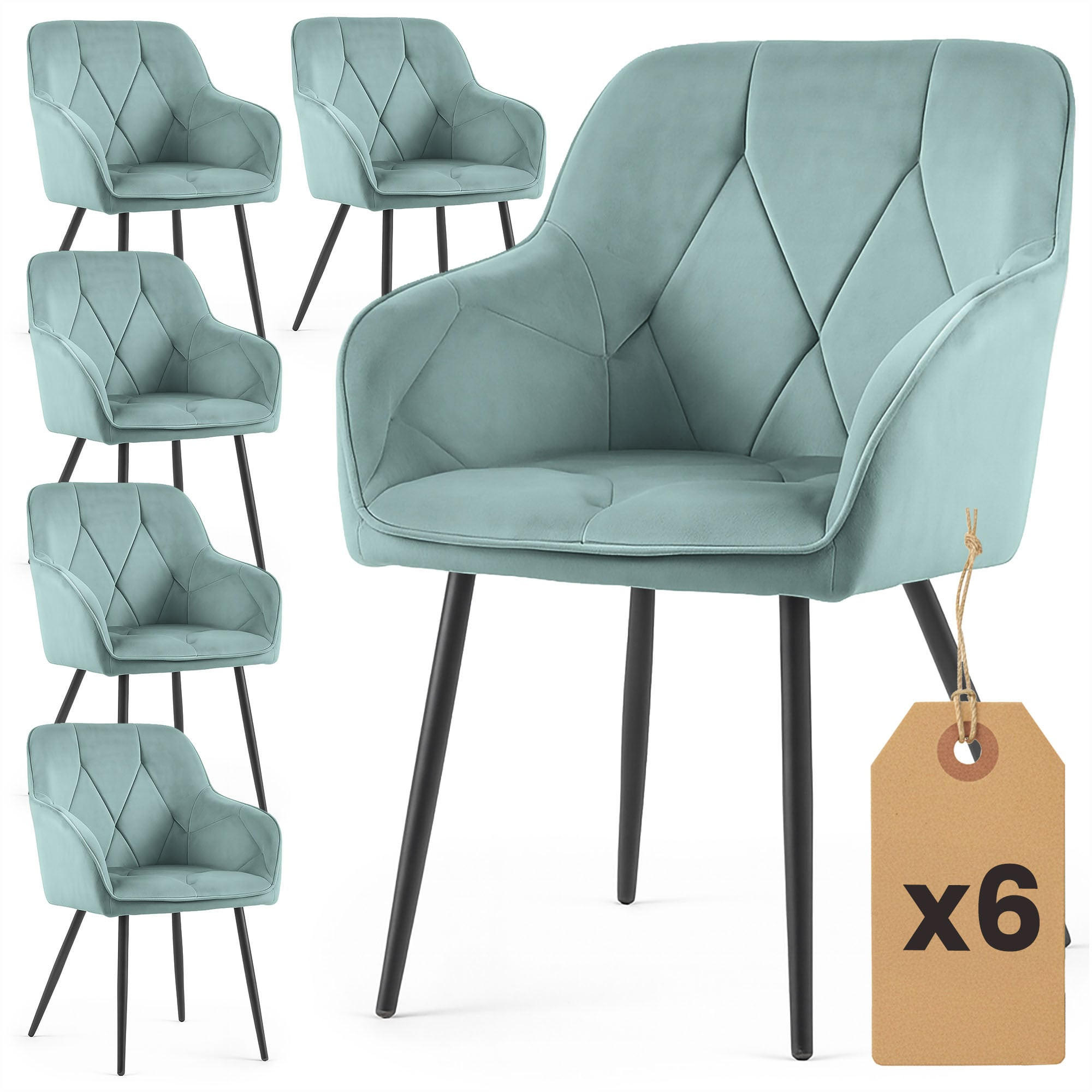 ČALÚNENÁ STOLIČKA, sada 6 ks, kovové nohy, tyrkysová, čierna 54,5/82,5/58 - čierna/tyrkysová, textil (55/83/50cm) - RAUMHIRSCH FURNITURE