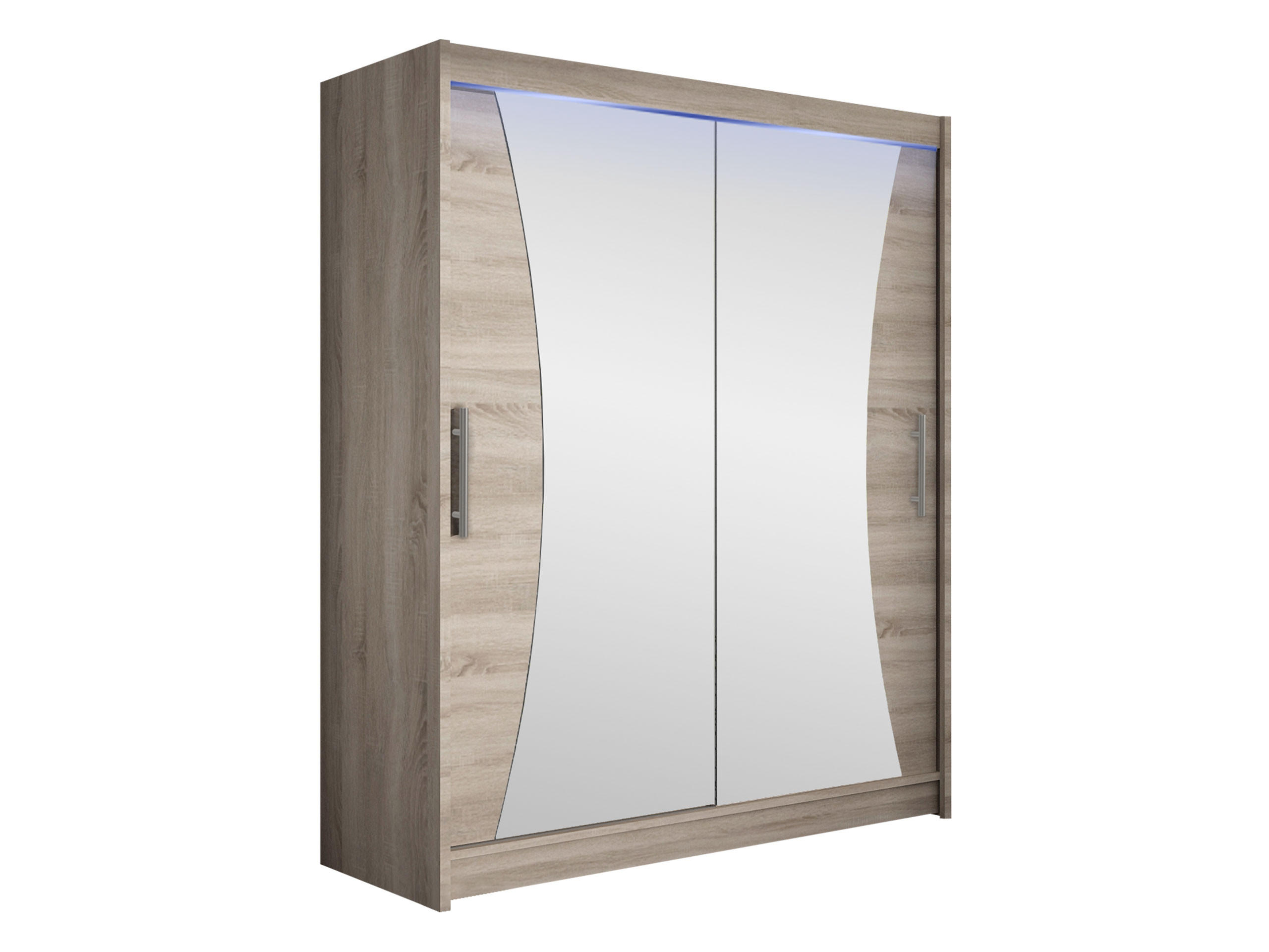 SCHWEBETÜRENSCHRANK Westa IX, mit RGB LED Beleuchtung - Silberfarben/Trüffeleichefarben, Holzwerkstoff/Metall (150/200/58cm) - MIRJAN24