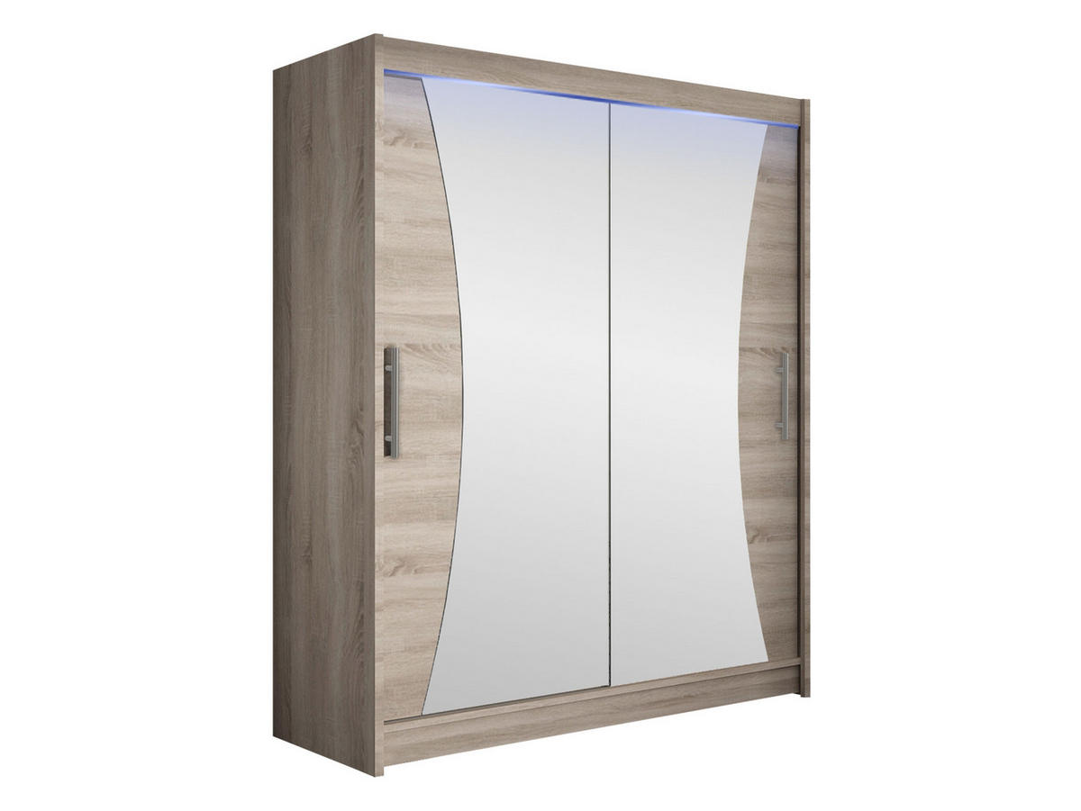 SCHWEBETÜRENSCHRANK Westa IX, mit RGB LED Beleuchtung - Silberfarben/Trüffeleichefarben, Holzwerkstoff/Metall (150/200/58cm) - MIRJAN24