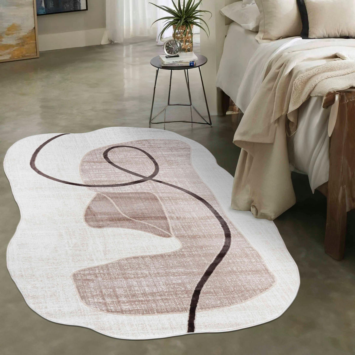 TEPPICH Beige Abstrakt - Kurzflor Unregelmäßig Unregelmäßige Form - Weiß Ecru Creme - 200 x 300 cm - Cappuccino, Textil (200/300cm) - Mazovia