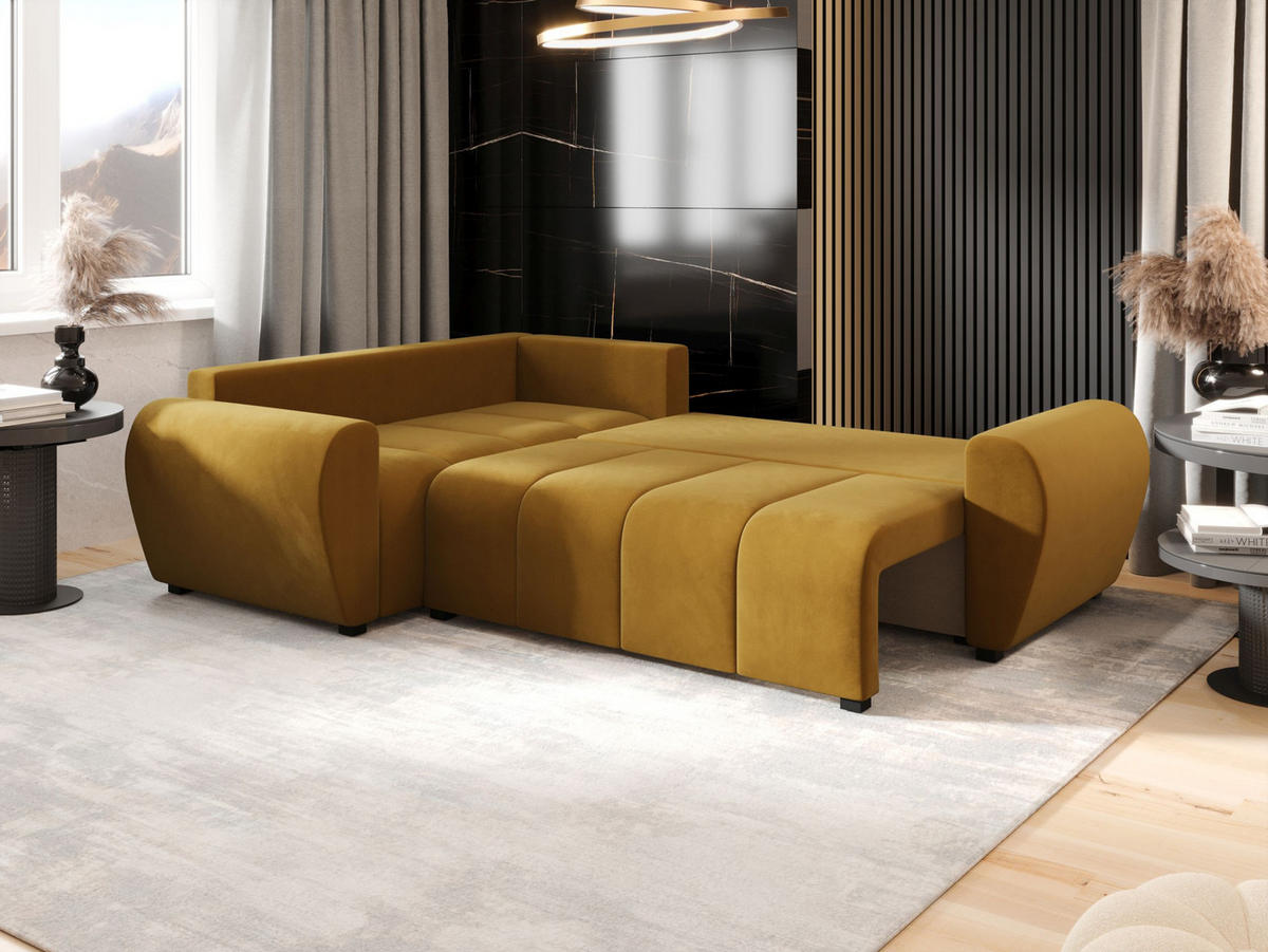 ECKSOFA MOLISA L PLUS Itaka 33 Rechts mit Schlaffunktion - Currygelb, Textil (235/175cm) - Bedante
