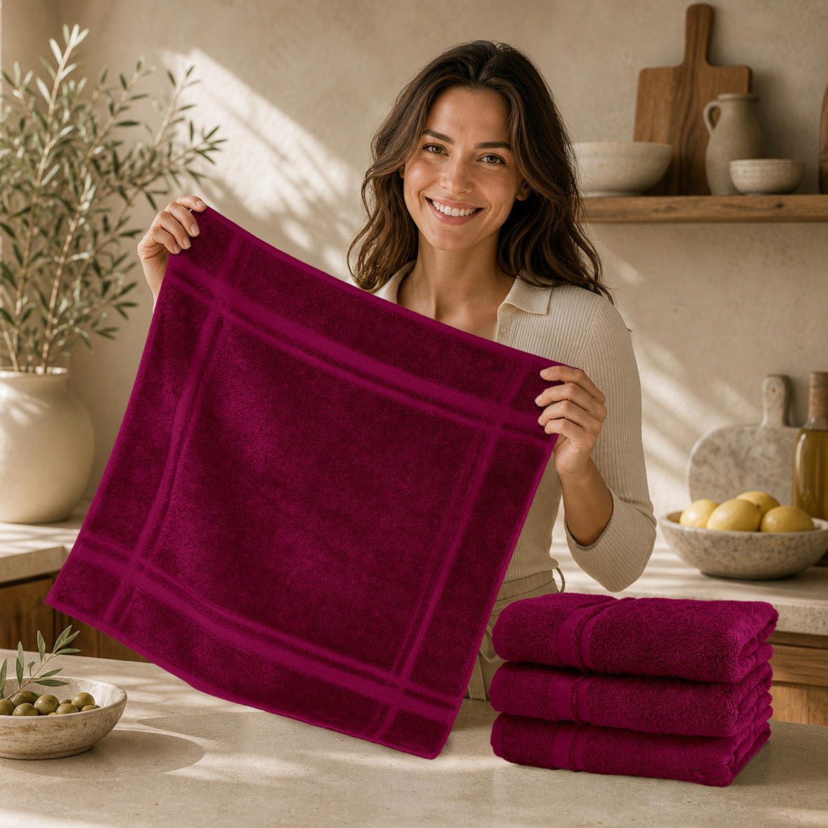 FROTTEE Küchenhandtücher 50x50 cm, 4er Set, Kirschrot - Kirschrot, Textil (50/50cm) - Lashuma