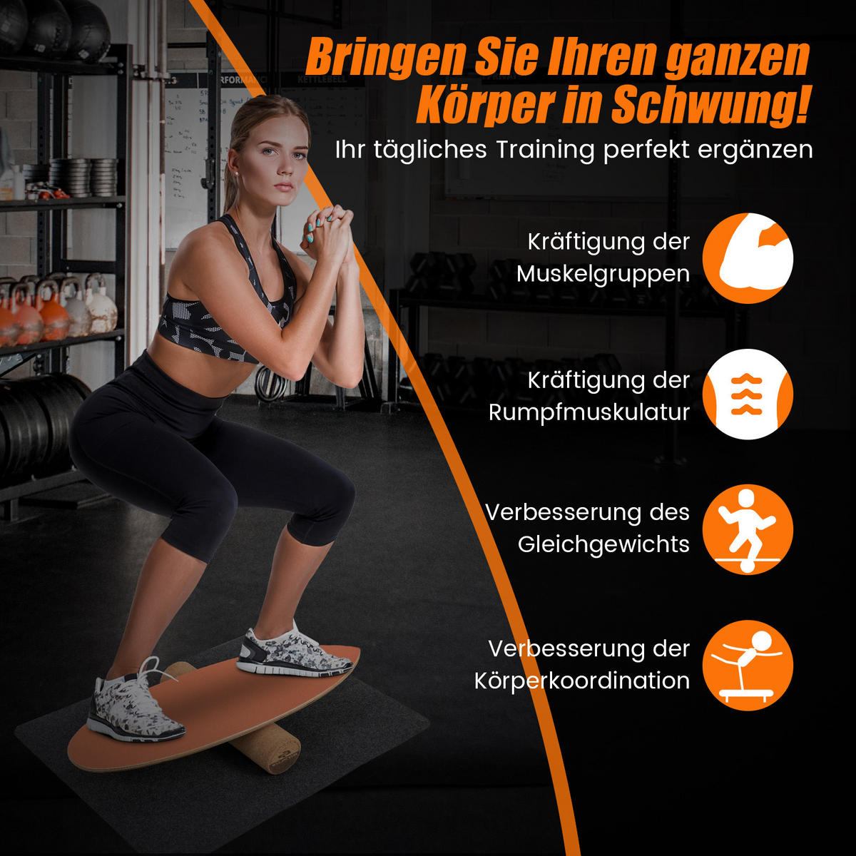 BALANCIERBRETT Orange - Orange, Holz (28/82cm) - COSTWAY