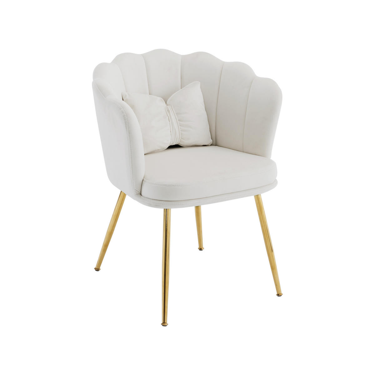 STUHL SET 6-TEILIG Samt Polster Blütenblatt-Rücken Goldfüße & Kissen Beige - Beige, Holz (62/43/54cm) - FLIEKS