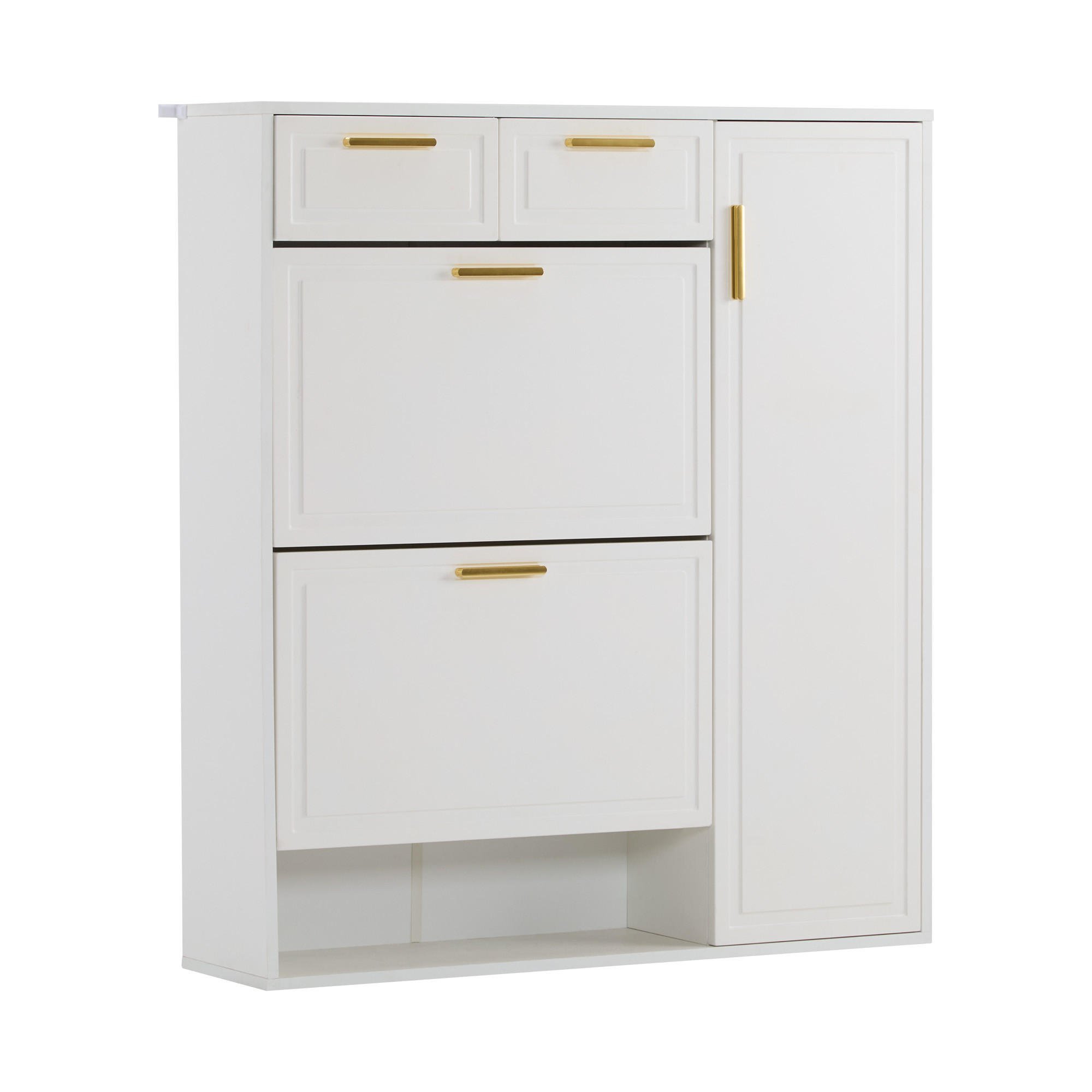 SCHUHSCHRANK mit verstellbaren Regalen und Schubladen, Weiß - Weiß, Holzwerkstoff (24/107/95cm) - Urban Meuble