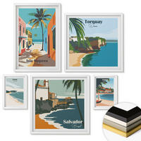 WANDBILDER 5er-Set - 50x50 cm & 20x30 cm & 40x60 cm Weißer Rahmen - Retro-Ansichten von Städten auf der ganzen Welt - Weiß, Kunststoff (40/60cm) - ArtPrintCave