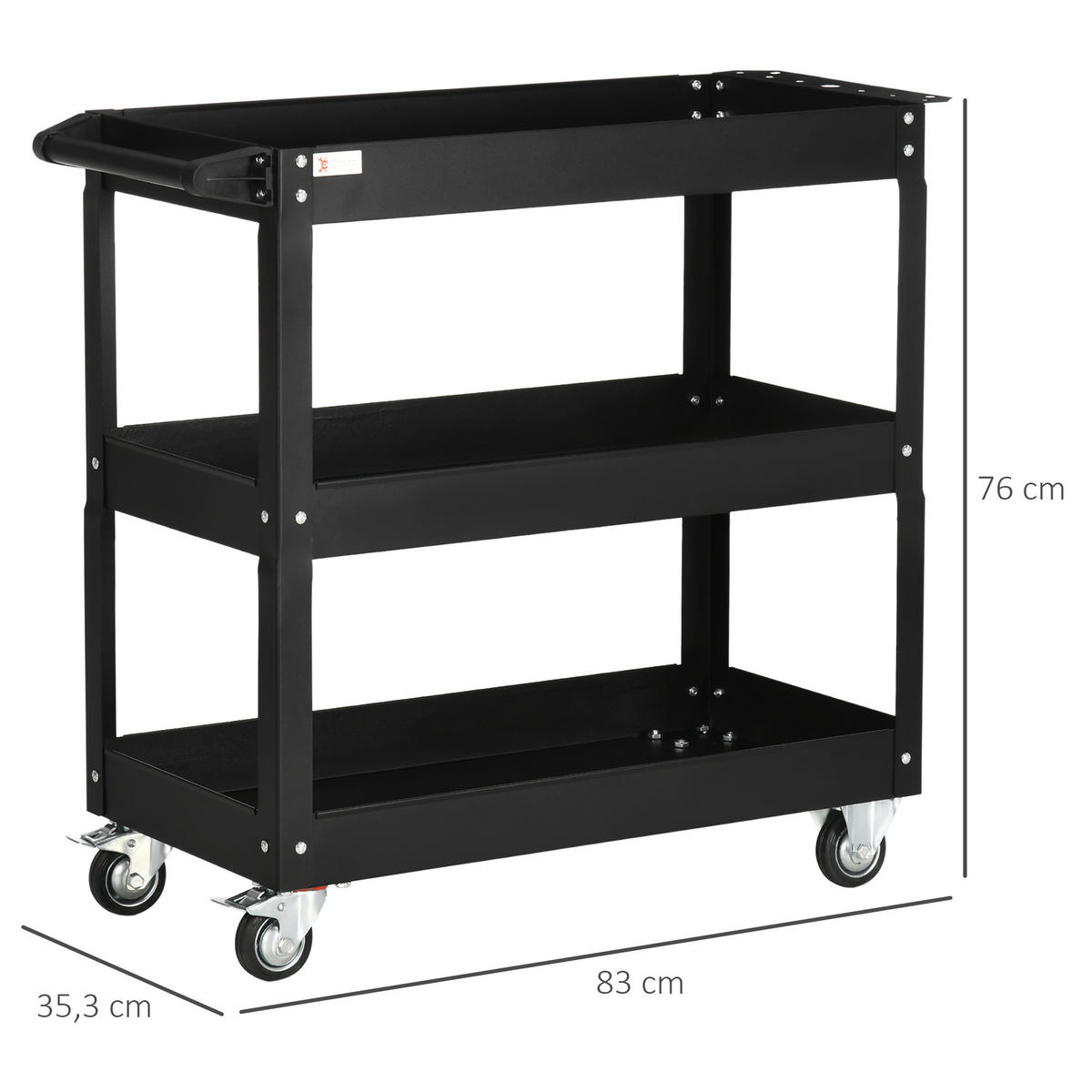 WERKZEUGWAGEN DE-09495 3-stufig mit 4 Rollen Schwarz - Schwarz, Metall (35.3/76/83cm) - ComfortXL