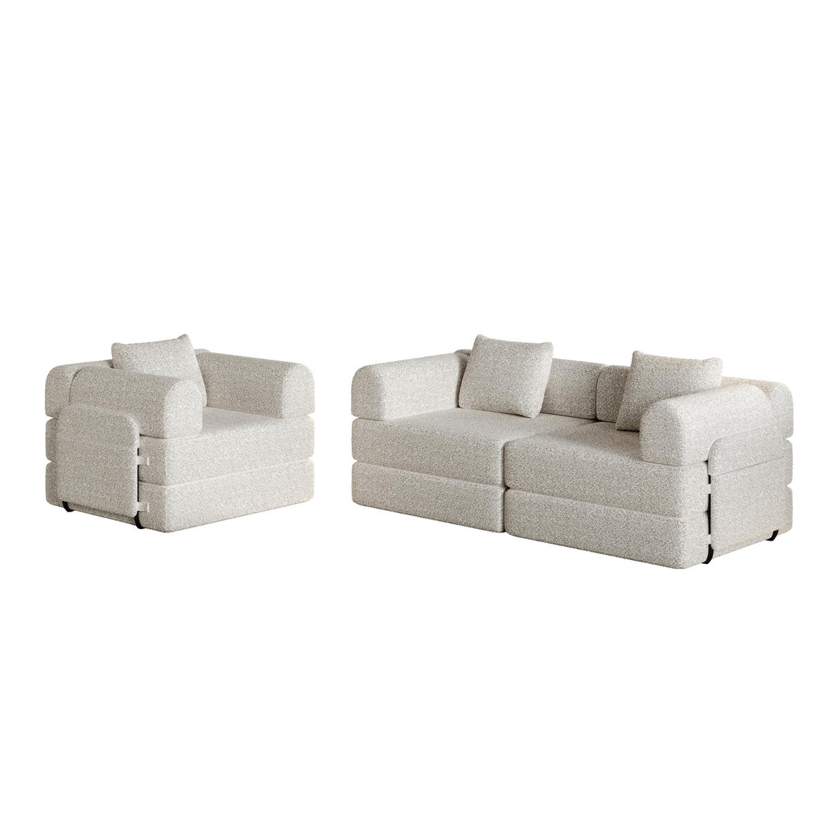 SCHLAFSOFA 2-in-1 in Khaki – mit Armlehnen-Staufach und Chenillebezug - Naturfarben, Textil (181.6/49.5/94cm) - BEAOK