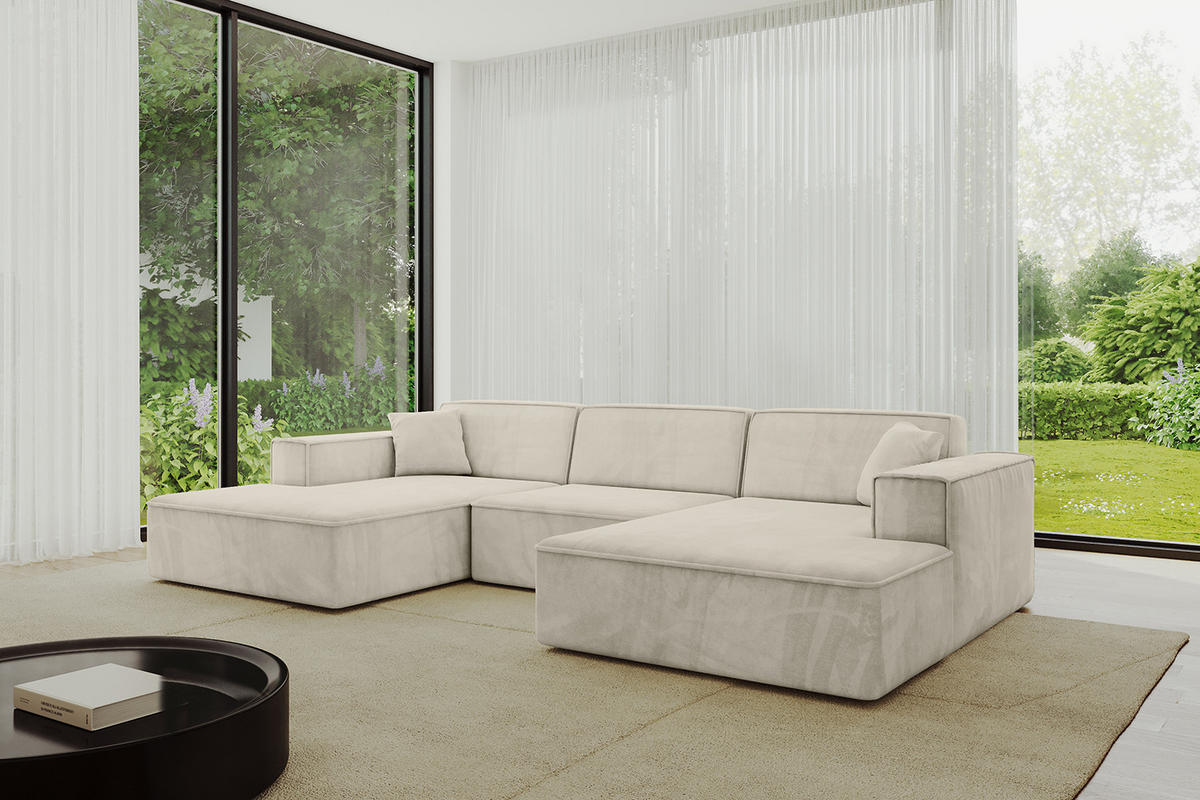 WOHNLANDSCHAFT IREA-U1-v4 - 303x171x79 cm Dunkelgrau - Ecru, Holzwerkstoff/Textil (303/79/171cm) - ALTDECOR