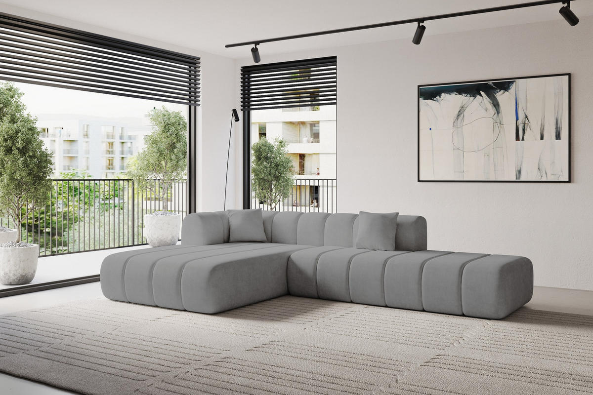 ROHOVÁ SEDAČKA s otomanem, levá BILA-L 289x176x71 Šedá Velur - šedá/černá, kompozitní dřevo/textil (176/289cm) - ALTDECOR