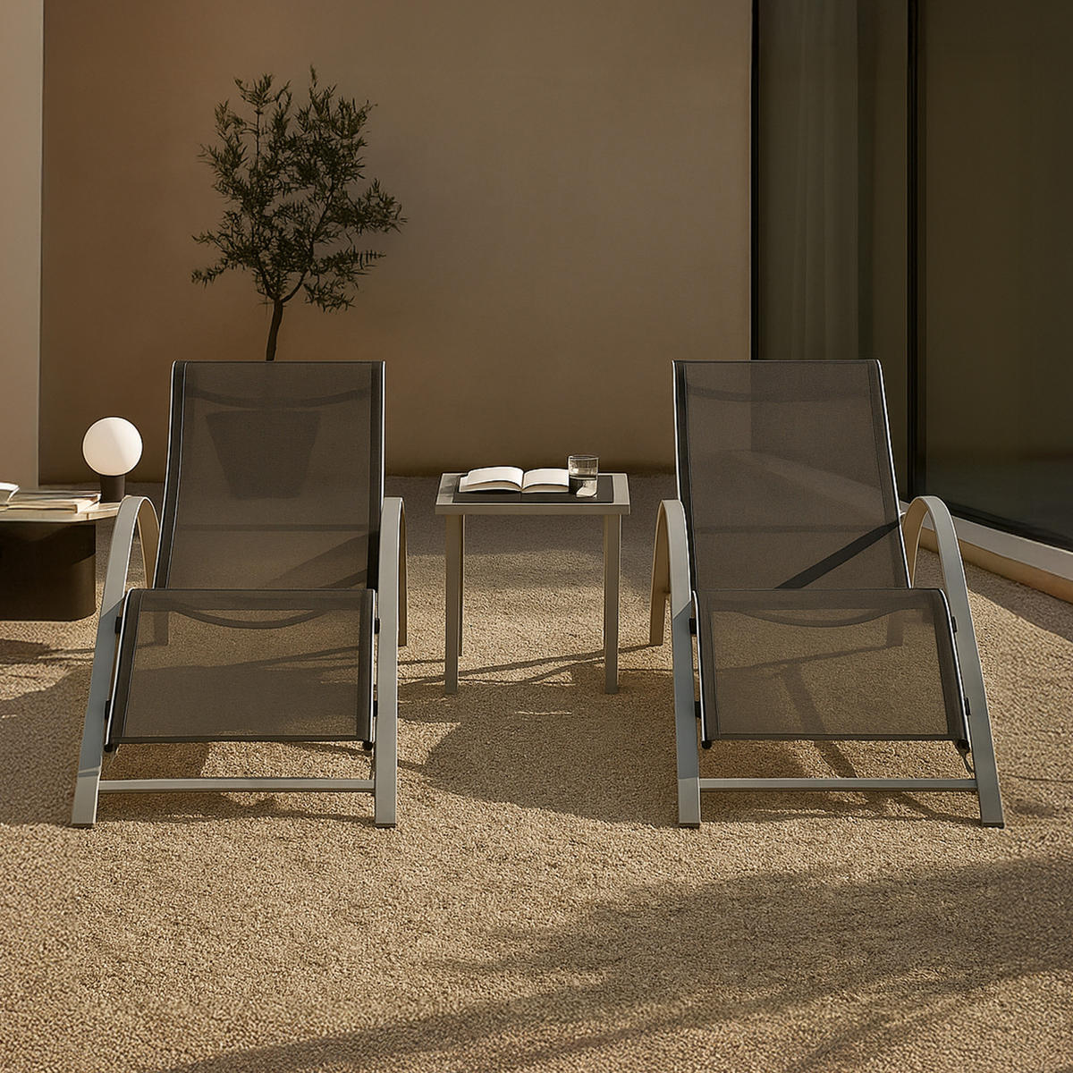 LOUNGE-SET 3 TLG. Binetto - Grau, Metall - [en.casa]