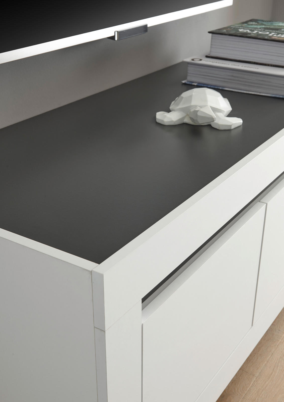 Thumbnail - Furn.Design Tv-Lowboard, Weiß, Anthrazit, Holzwerkstoff, Nachbildung, 140x56x50 cm, FSC 100%, Wohnzimmer, Wohnwände, Low...