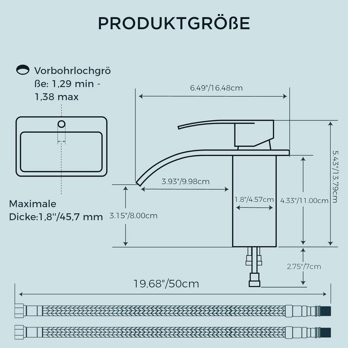 WASCHTISCHARMATUR Wasserfall Edelstahl 80 mm - Silberfarben, Metall (12.7/7.5/14.2cm)