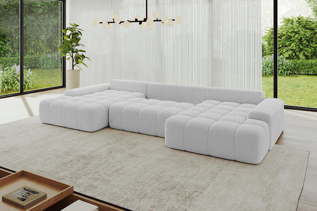WOHNLANDSCHAFT ENSI-U - 353x164x69 cm Hellgrau - Hellgrau, Holzwerkstoff/Kunststoff (357/69/164cm) - ALTDECOR