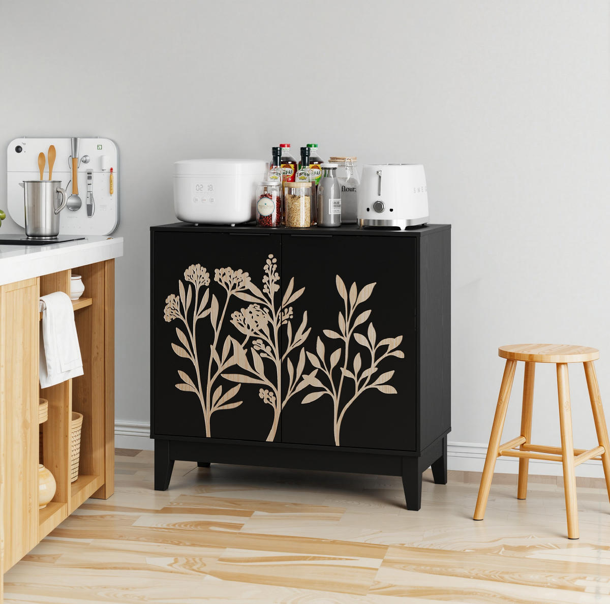 SIDEBOARD mit 2 Türen und verstellbarem Einlegeboden Schwarz - Schwarz, Holzwerkstoff (80/76/38cm) - Meubliv