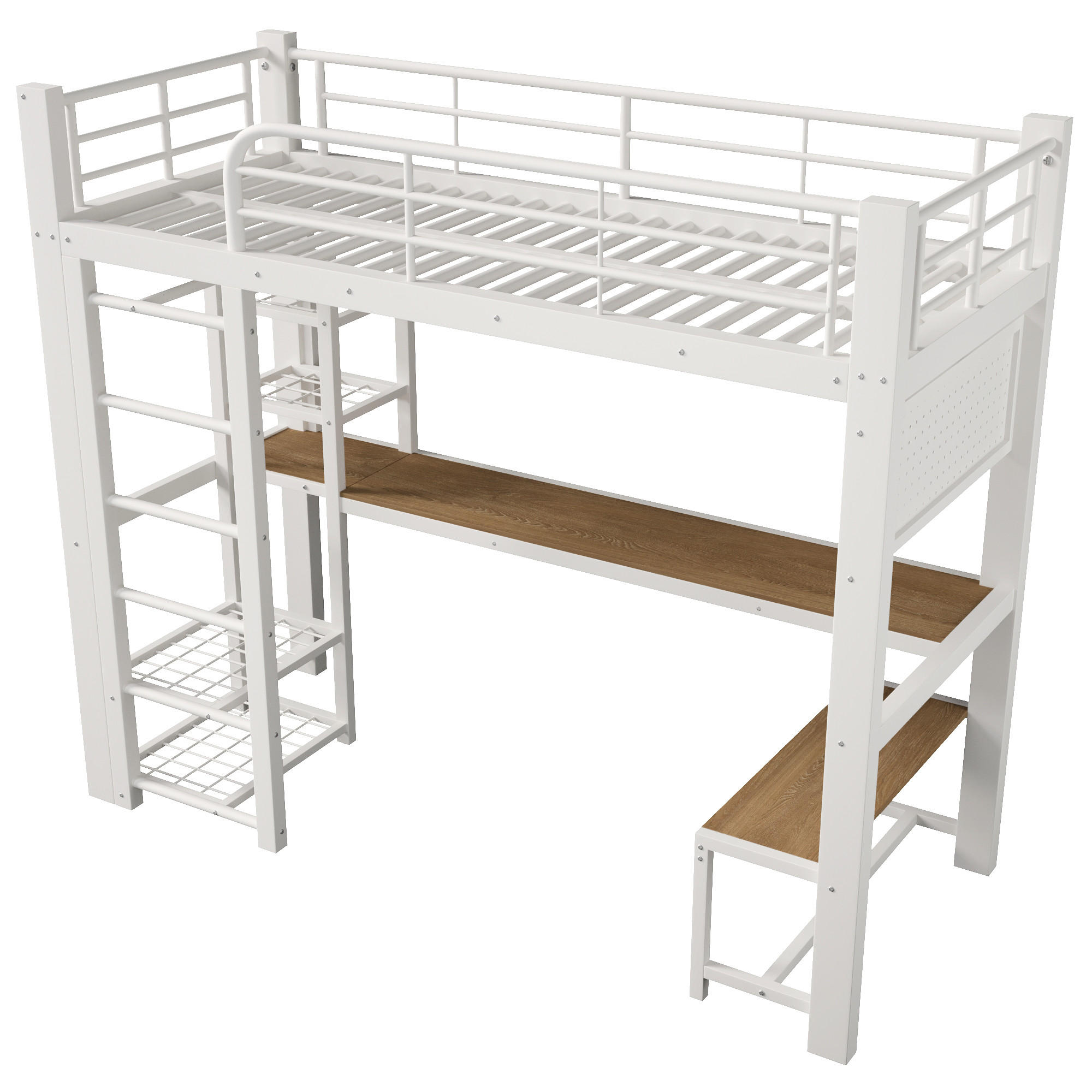 HOCHBETT 90/200 cm DE-33136 mit LED und Stauraumtreppe Weiß - Weiß, Metall (90/200cm) - ComfortXL