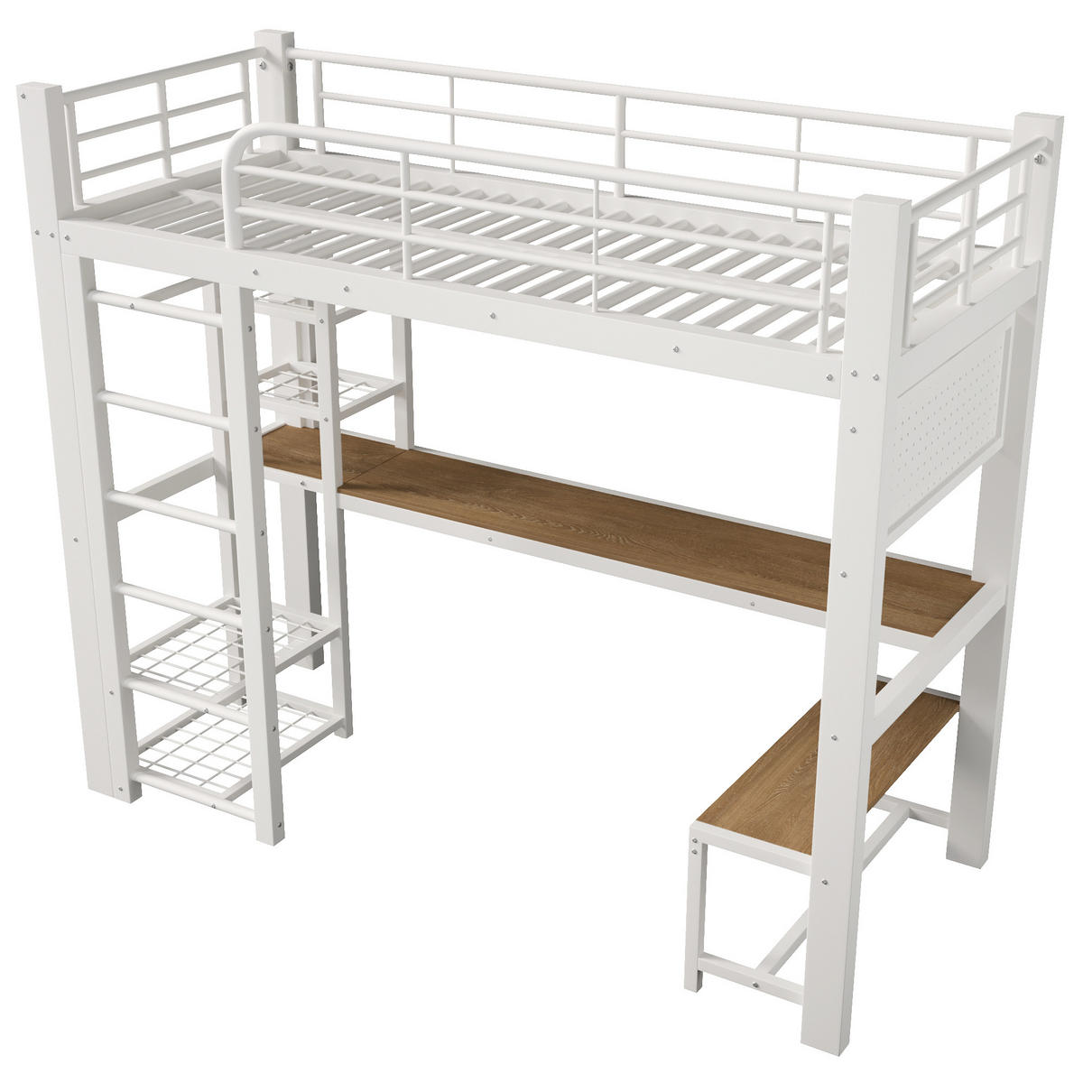 HOCHBETT mit Schreibtisch 90x200 cm Metall White - Weiß, Metall (90/200cm) - Meubliv