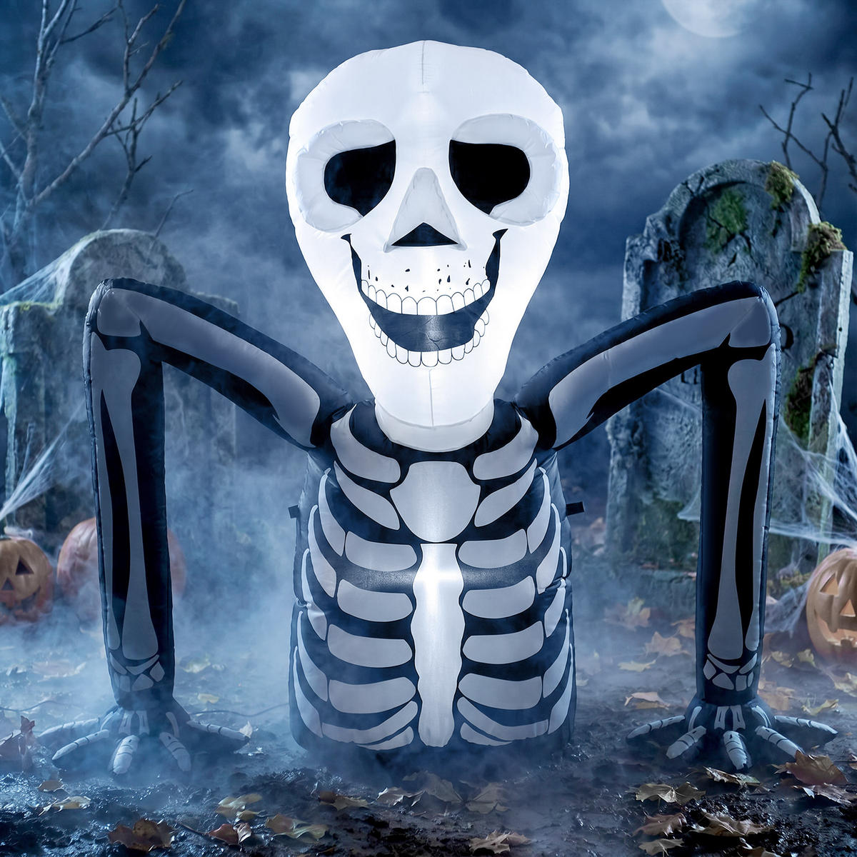 AUFBLASBARES-HALLOWEEN-SKELETT Polyester Schwarz - Weiß, Textil (53/142/153cm) - Outsunny