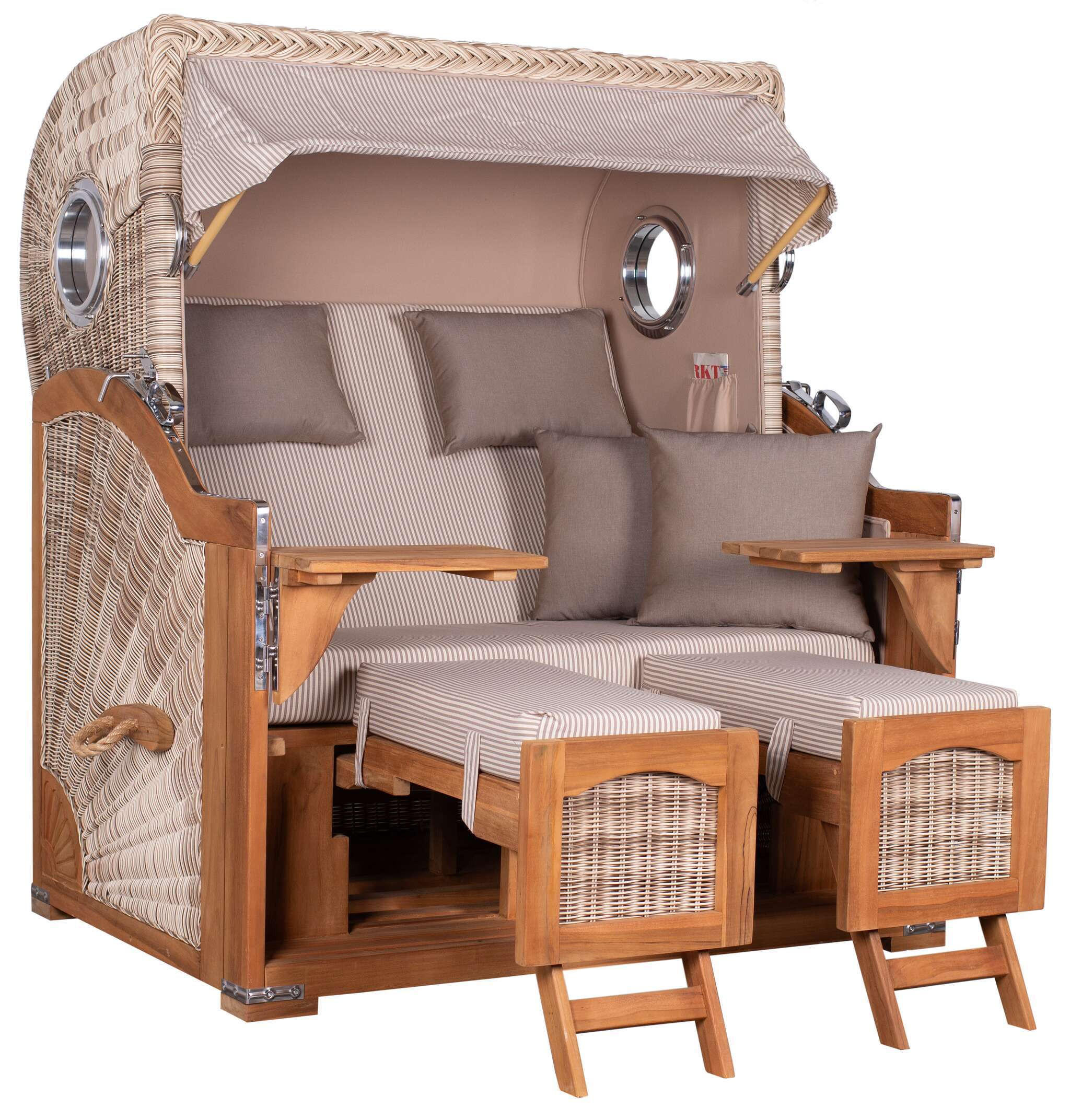 STRANDKORB XXL Düne Grande Teak PE Shell - Taupe/Braun, Metall (142/170/95cm) - Mr. Deko