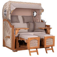 STRANDKORB XXL Düne Grande Teak PE Shell - Taupe/Braun, Metall (142/170/95cm) - Mr. Deko